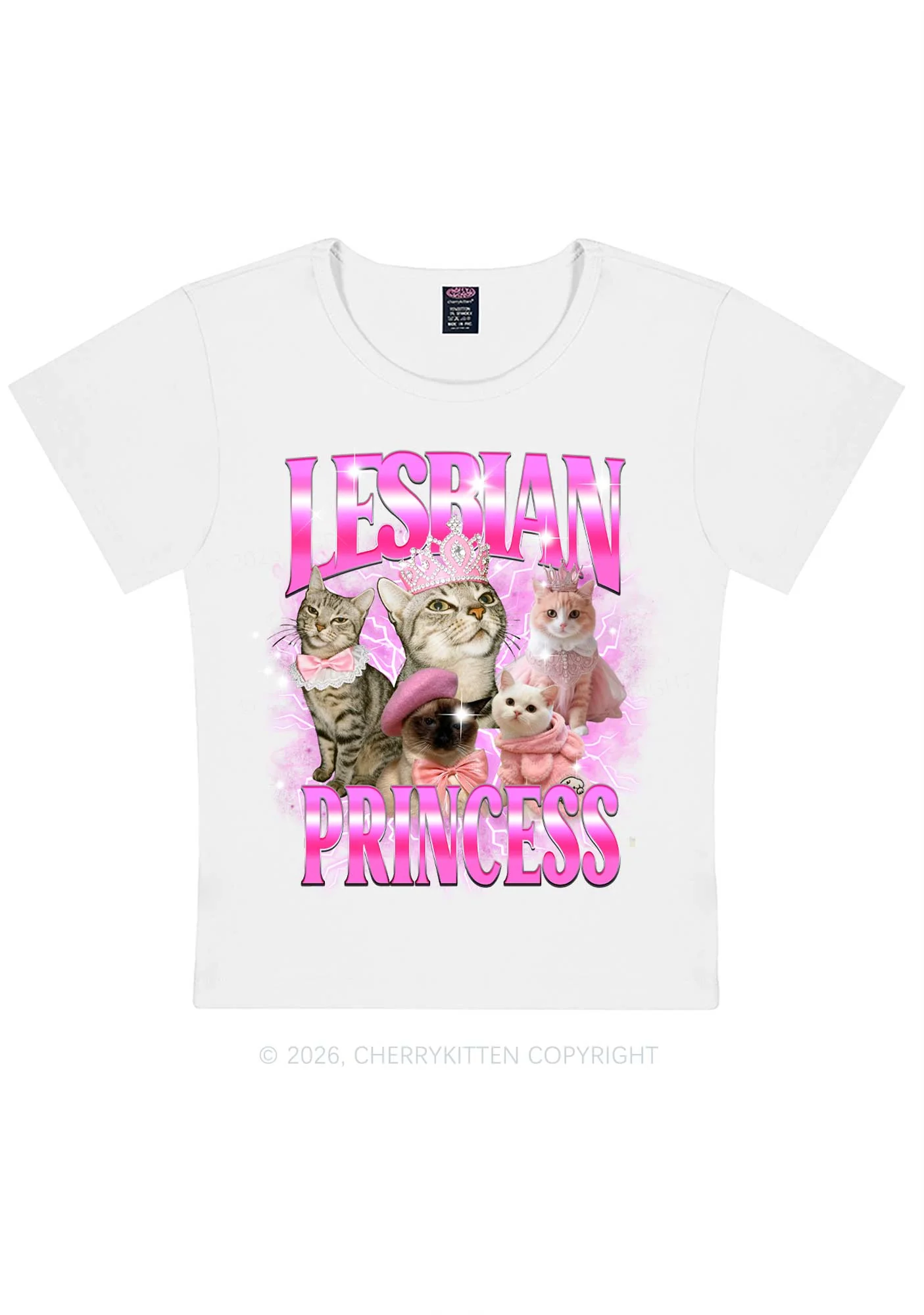 Lesbian Princess Cats Y2K Baby Tee Cherrykitten - Image 4