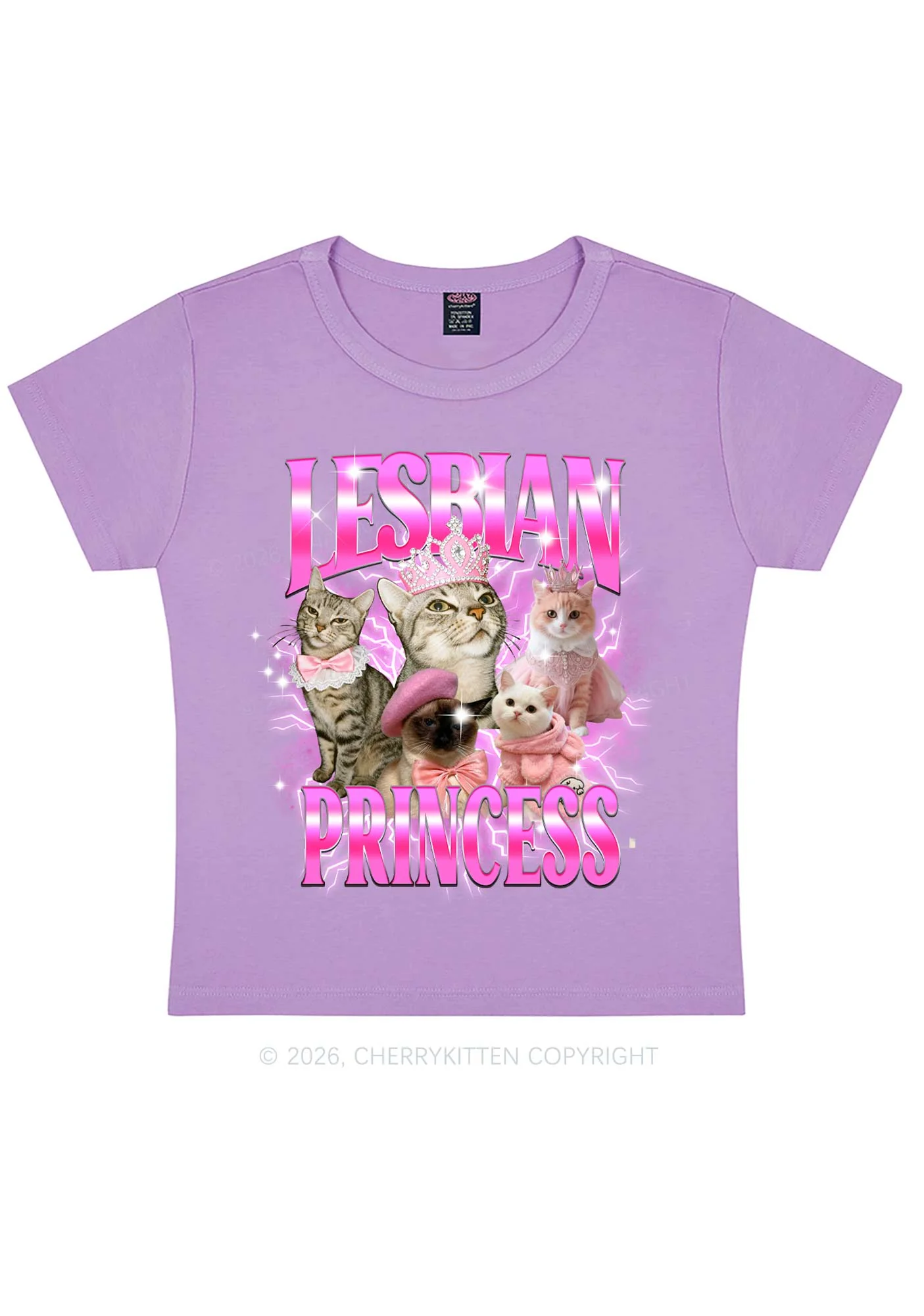 Lesbian Princess Cats Y2K Baby Tee Cherrykitten - Image 5