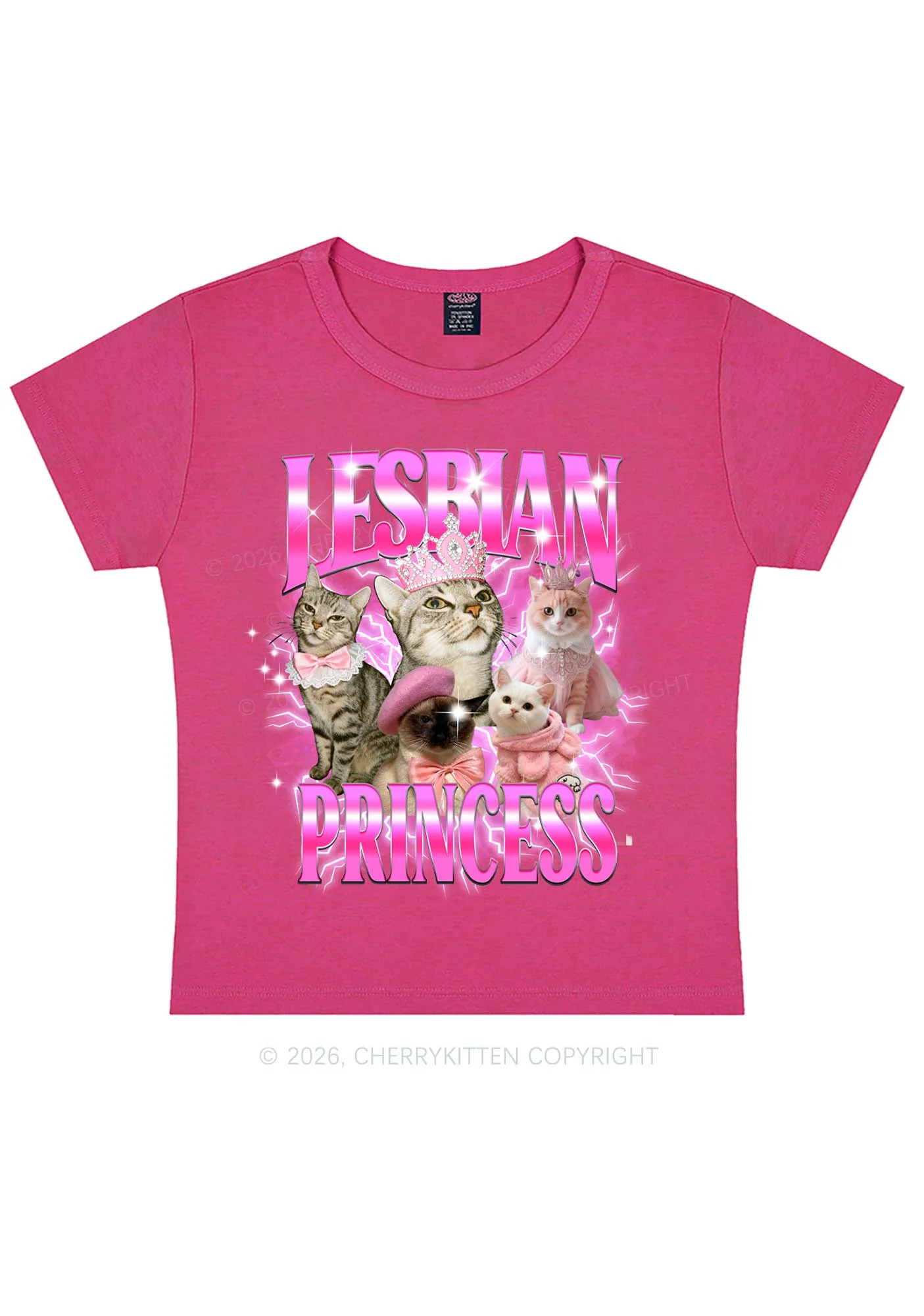Lesbian Princess Cats Y2K Baby Tee Cherrykitten - Image 6