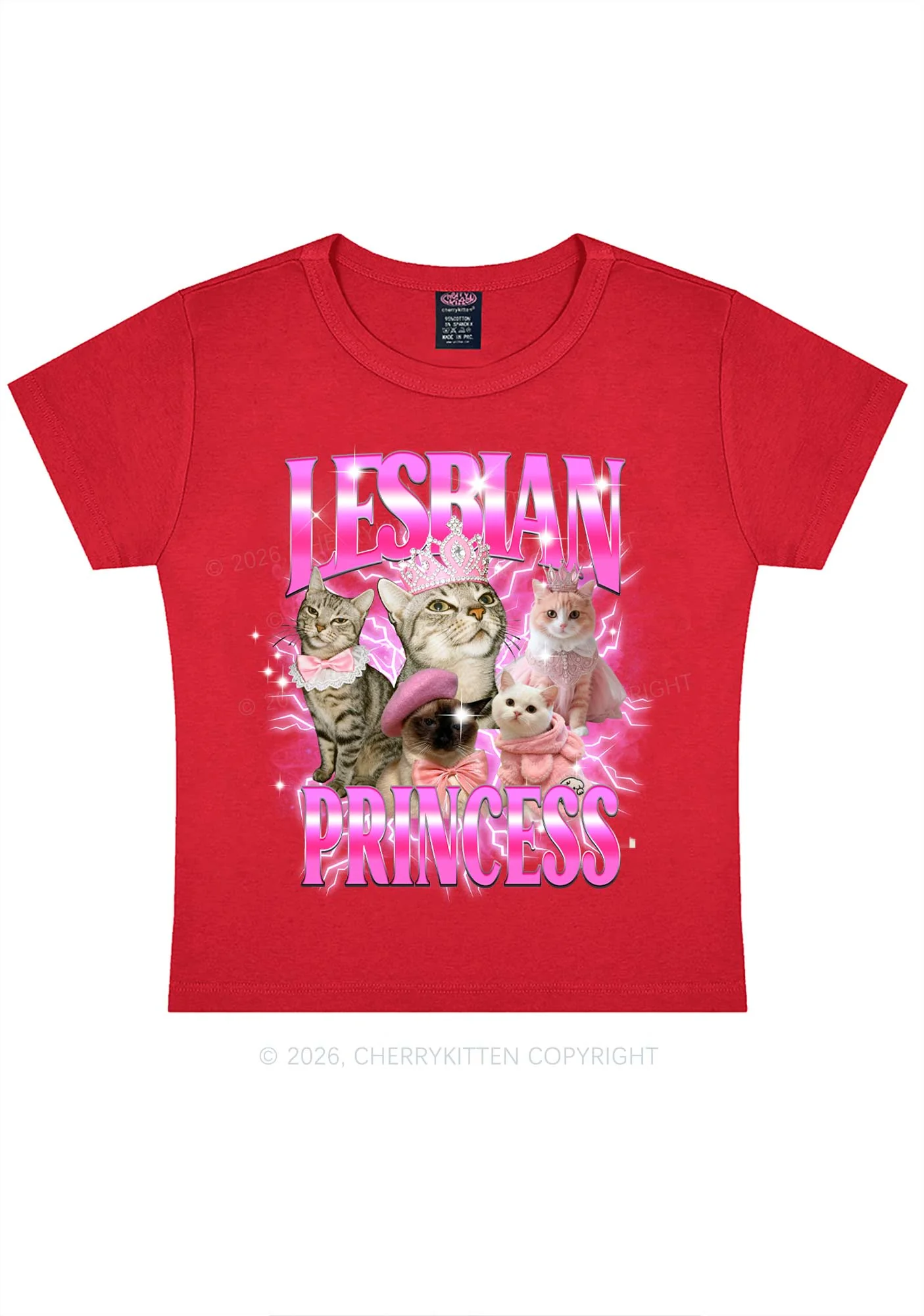 Lesbian Princess Cats Y2K Baby Tee Cherrykitten - Image 7