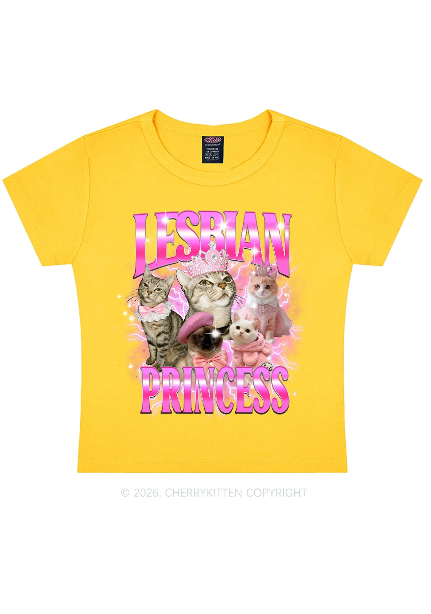 Lesbian Princess Cats Y2K Baby Tee Cherrykitten - Image 8