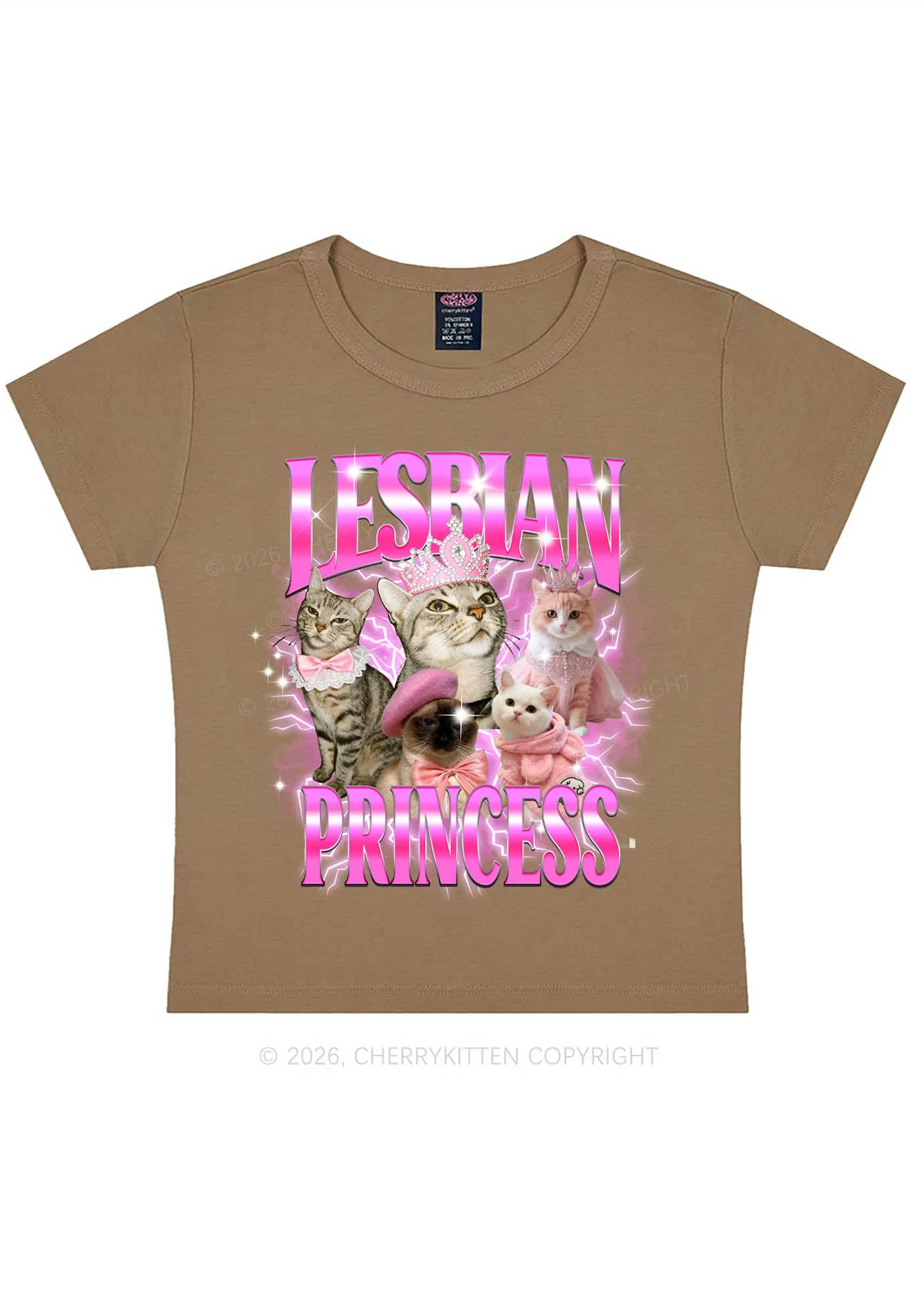 Lesbian Princess Cats Y2K Baby Tee Cherrykitten - Image 9