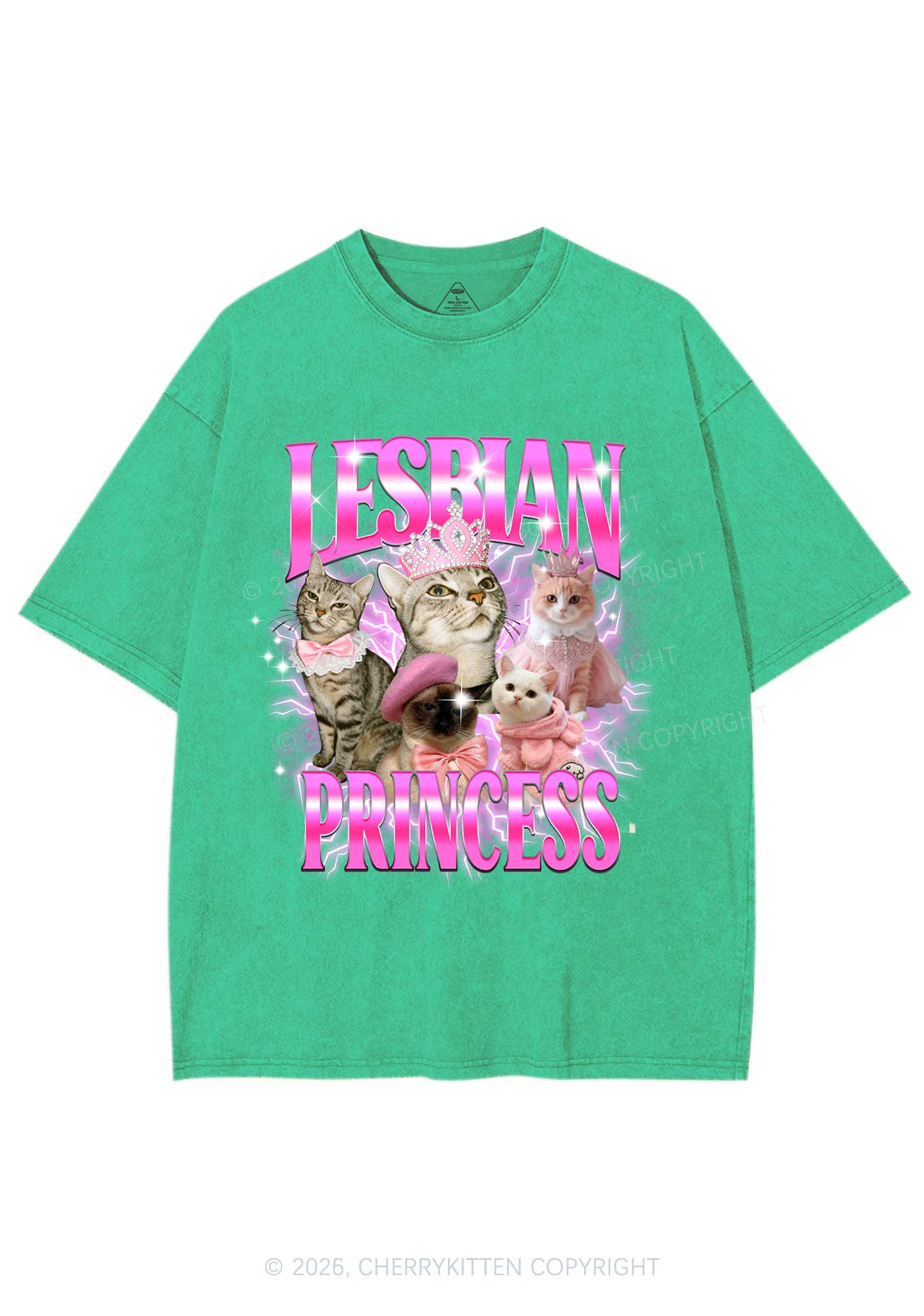 Lesbian Princess Cats Y2K Shirts Washed Tee Cherrykitten - Image 8