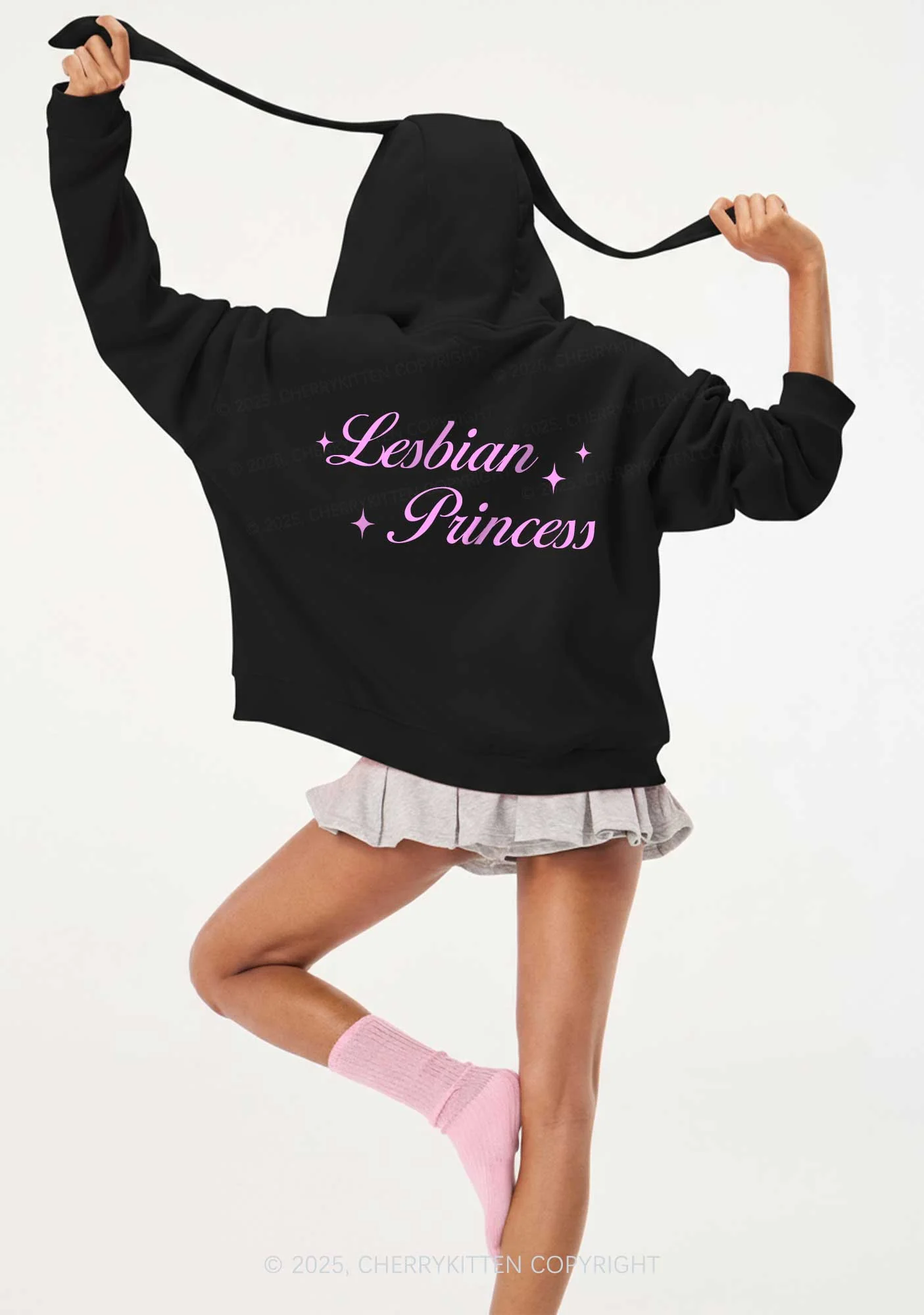 Lesbian Princess Pride Y2K Bunny Ear Zip Hoodie Cherrykitten - Image 2