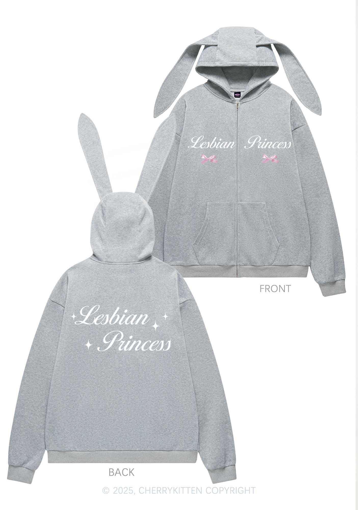 Lesbian Princess Pride Y2K Bunny Ear Zip Hoodie Cherrykitten - Image 5