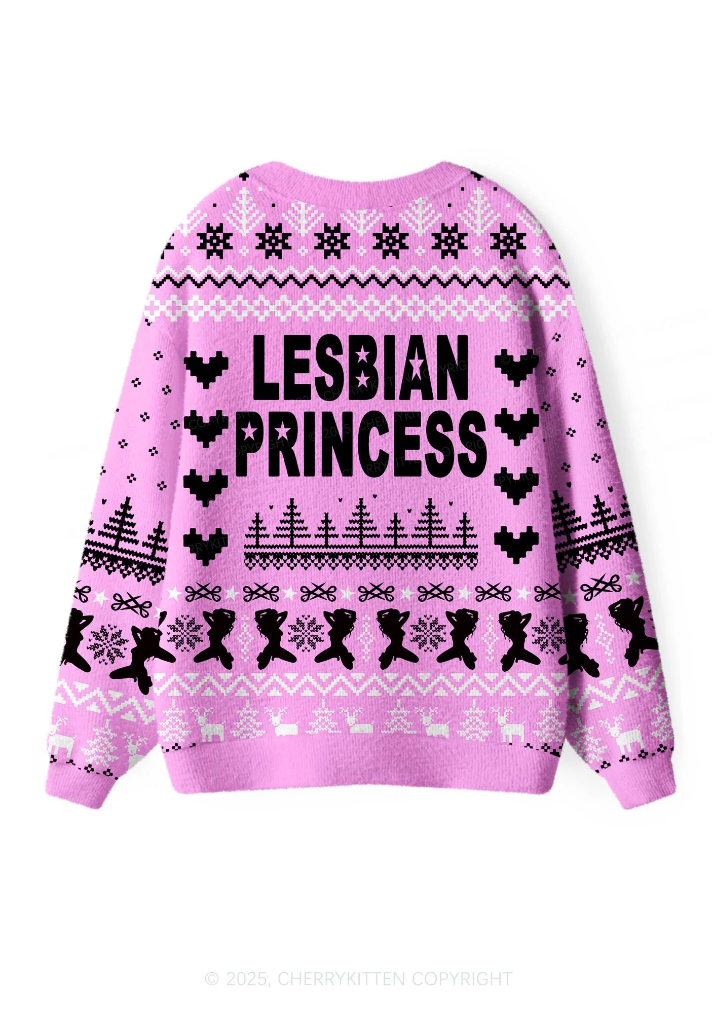 Lesbian Princess Pride Y2K Christmas Cardigan Knit Sweatshirt Cherrykitten - Image 3