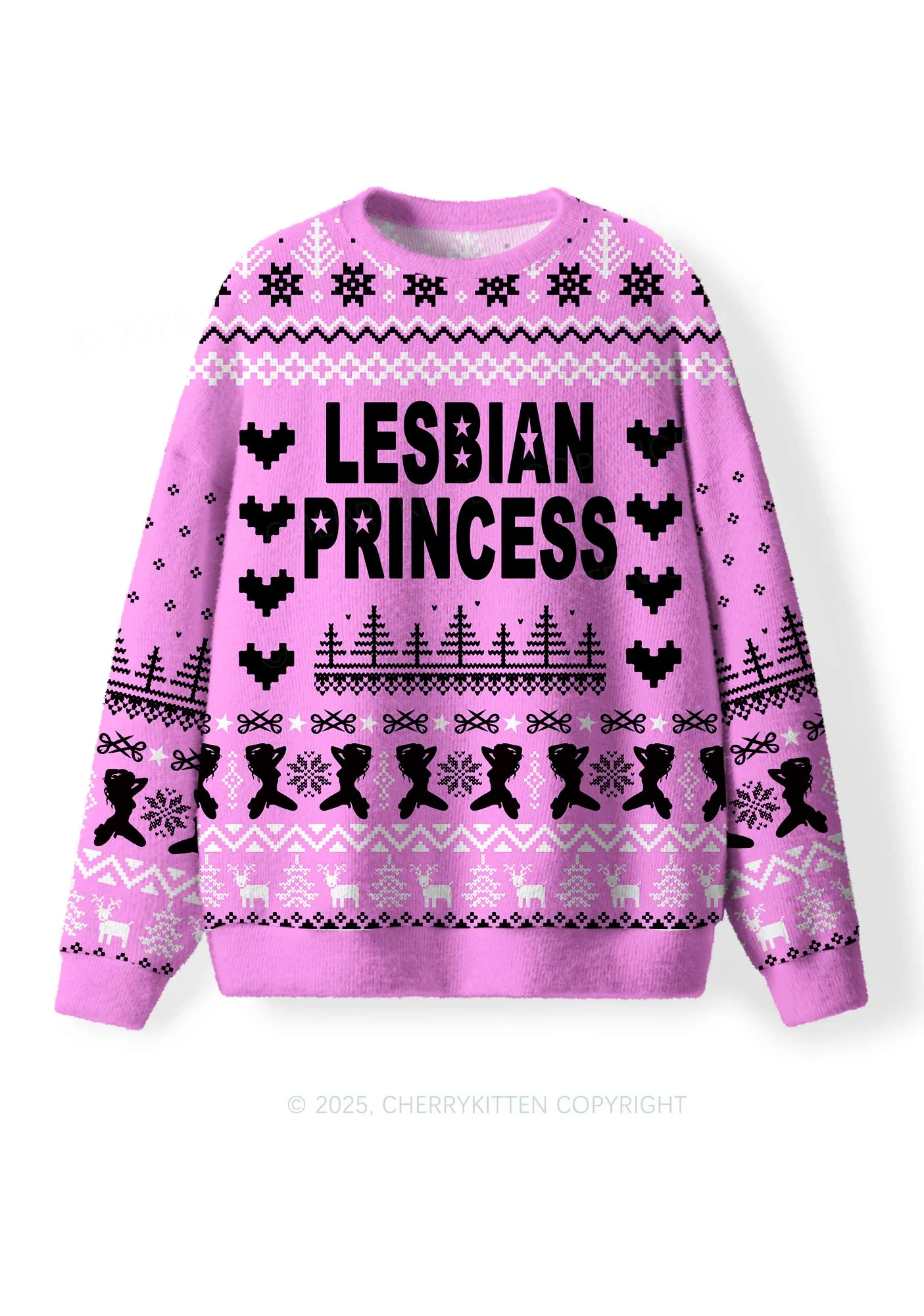 Lesbian Princess Pride Y2K Christmas Knit Sweatshirt Cherrykitten - Image 2