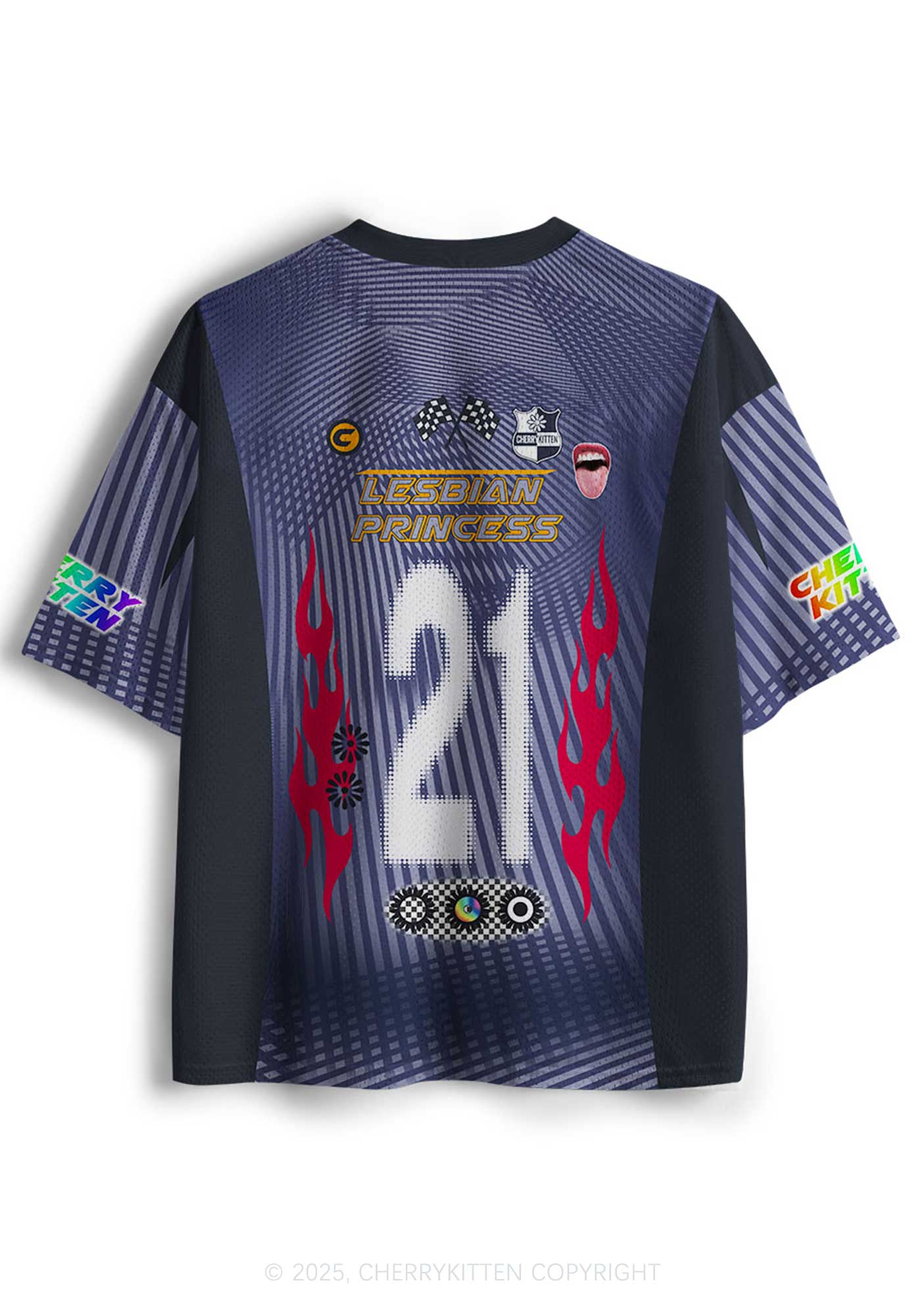Custom Lesbian Princess Pride Y2K Mesh Jersey Shirts Cherrykitten - Image 2