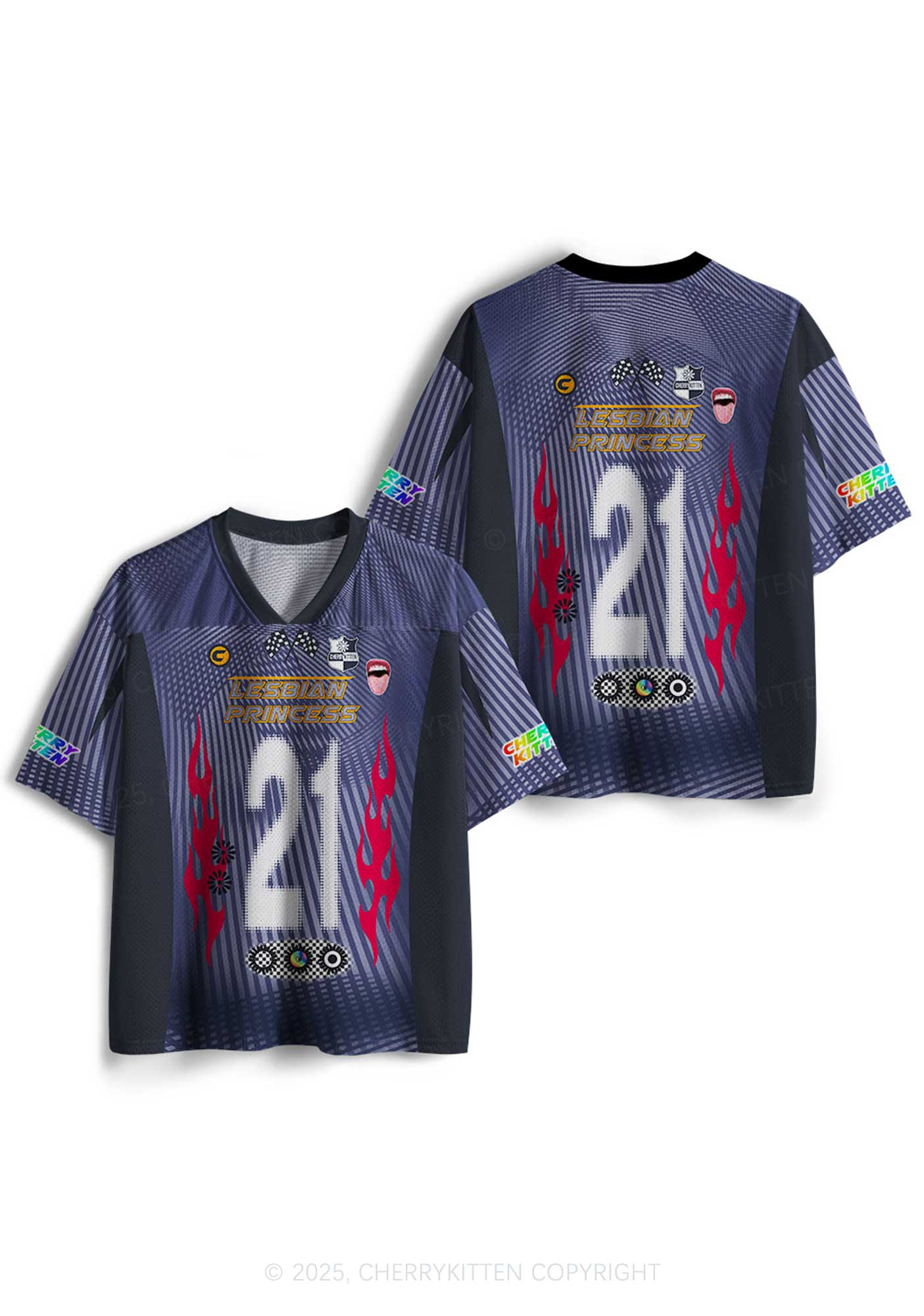 Custom Lesbian Princess Pride Y2K Mesh Jersey Shirts Cherrykitten - Image 3