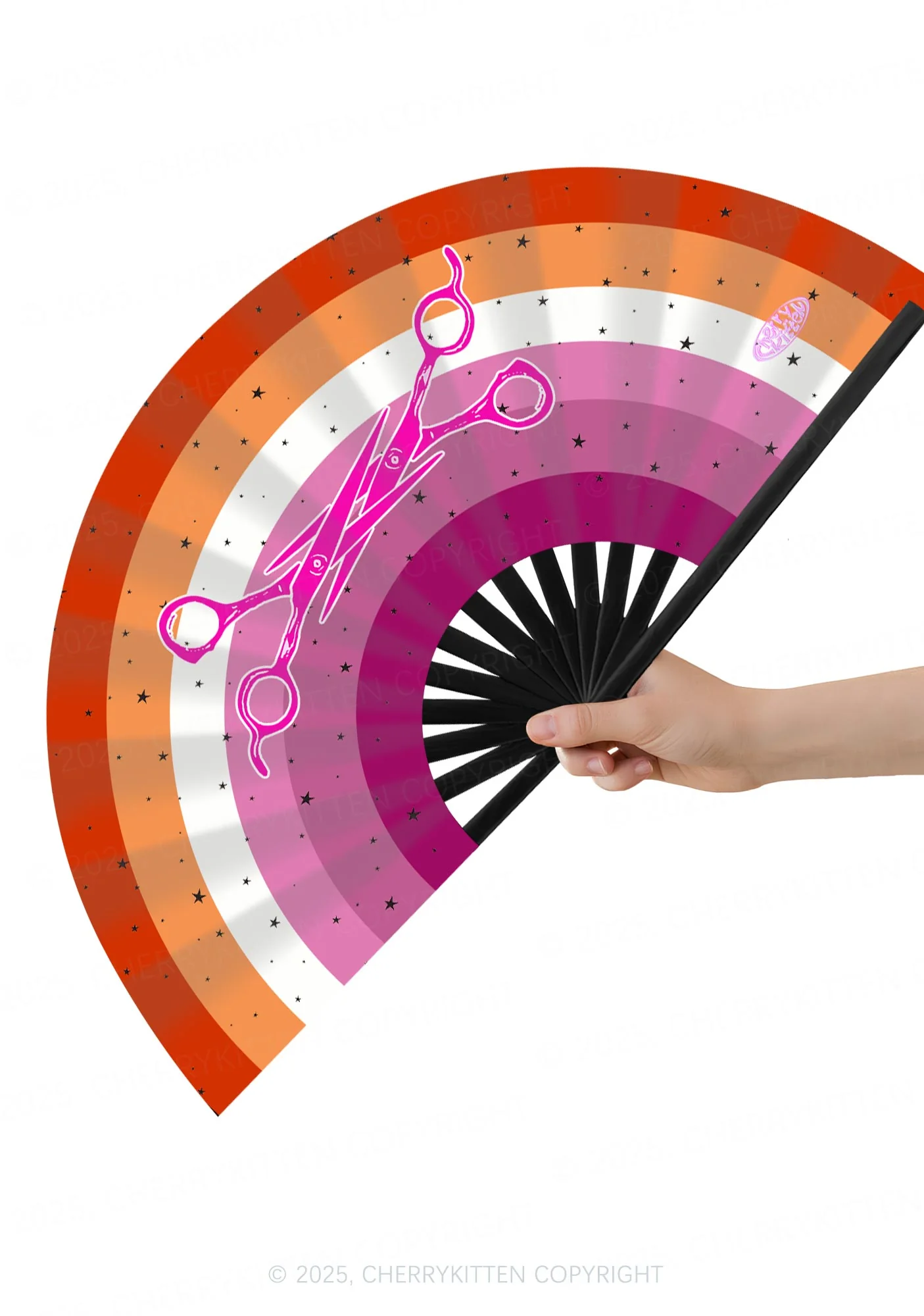 Lesbian Scissors Pride Y2K Rave Hand Fan Cherrykitten - Image 2