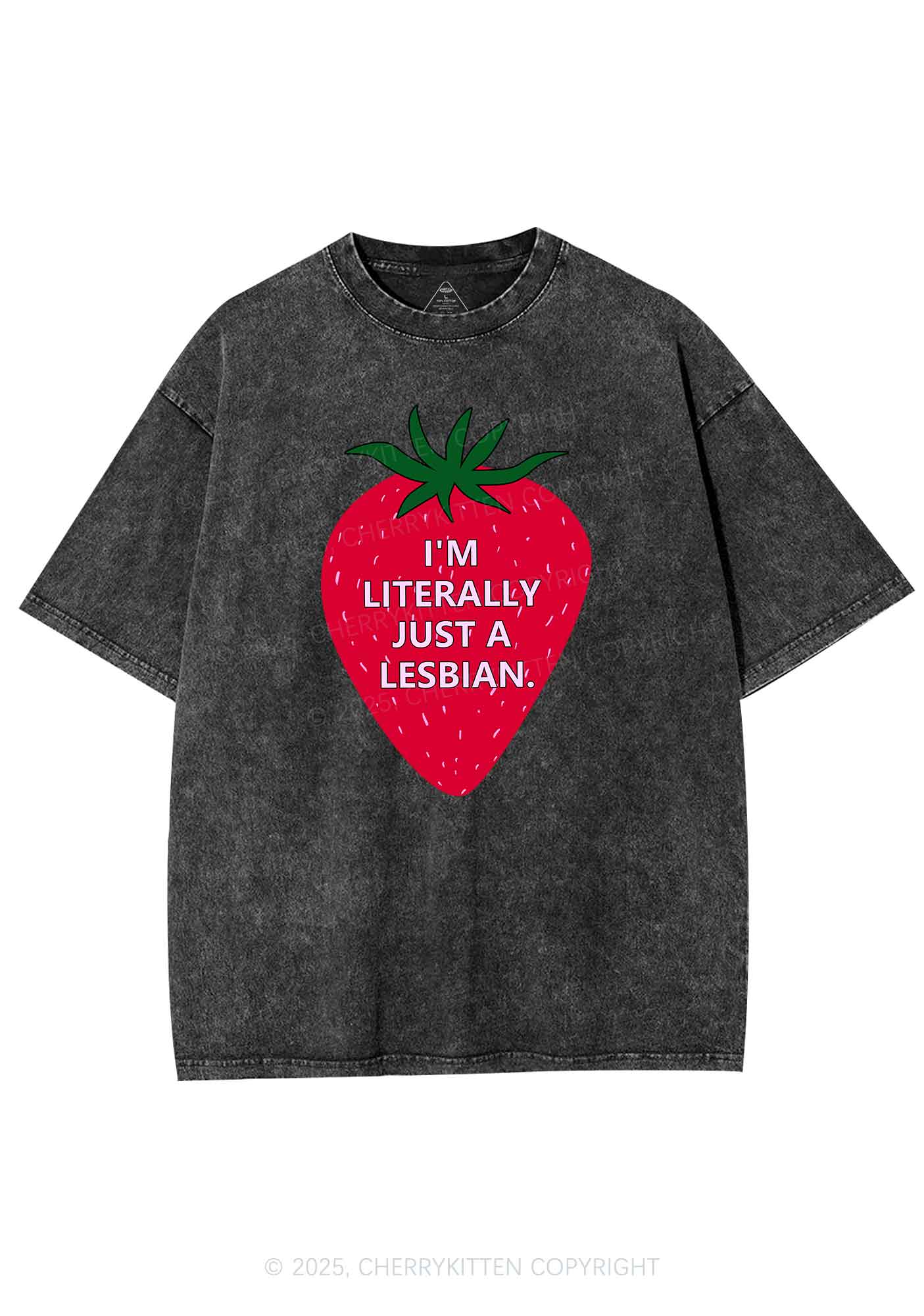 Lesbian Strawberry Pride Y2K Shirts Washed Tee Cherrykitten - Image 3