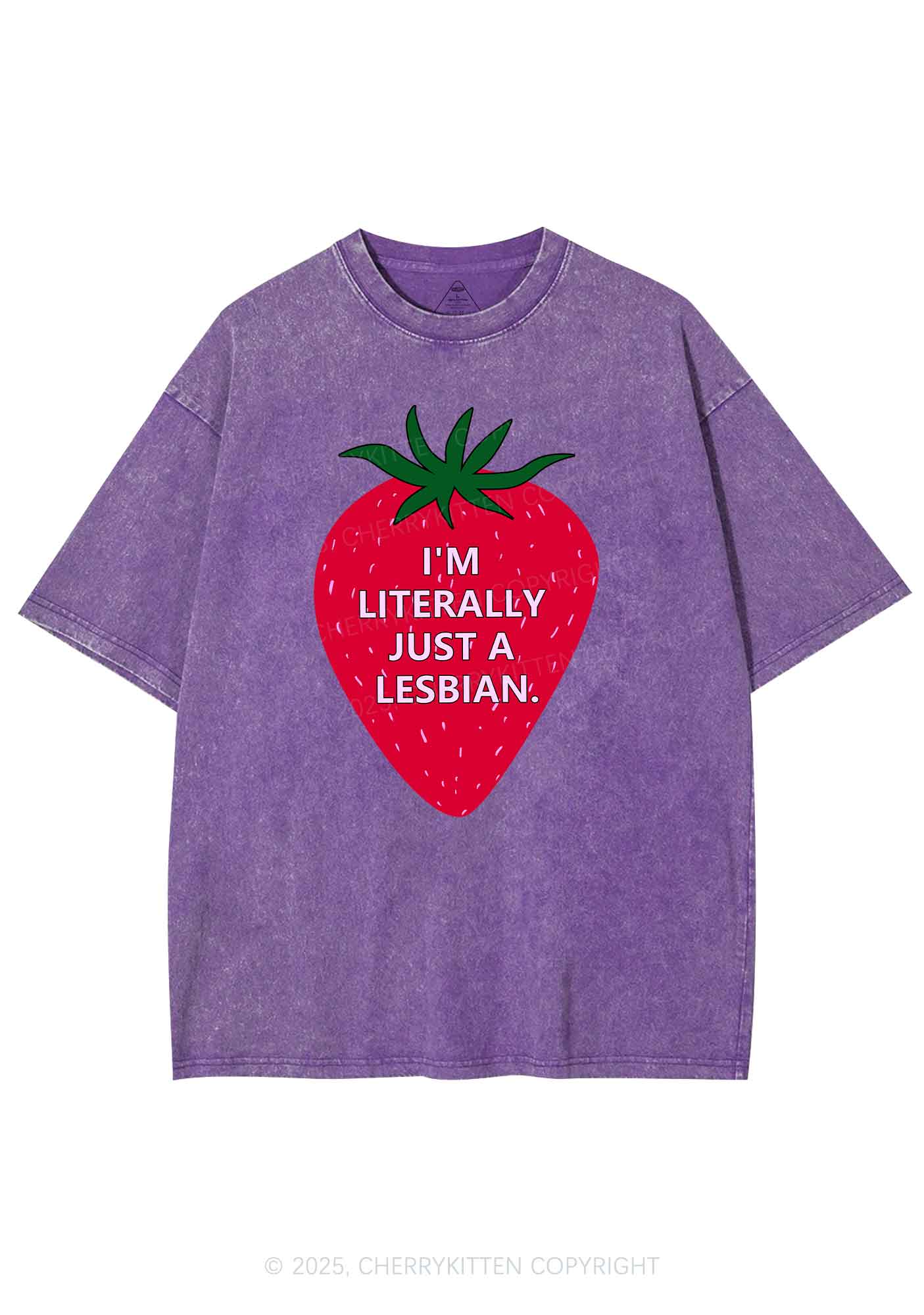 Lesbian Strawberry Pride Y2K Shirts Washed Tee Cherrykitten - Image 5