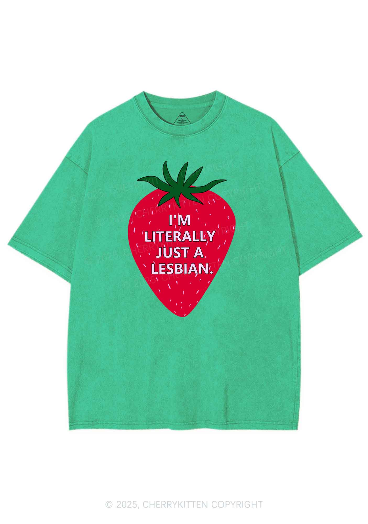 Lesbian Strawberry Pride Y2K Shirts Washed Tee Cherrykitten - Image 6