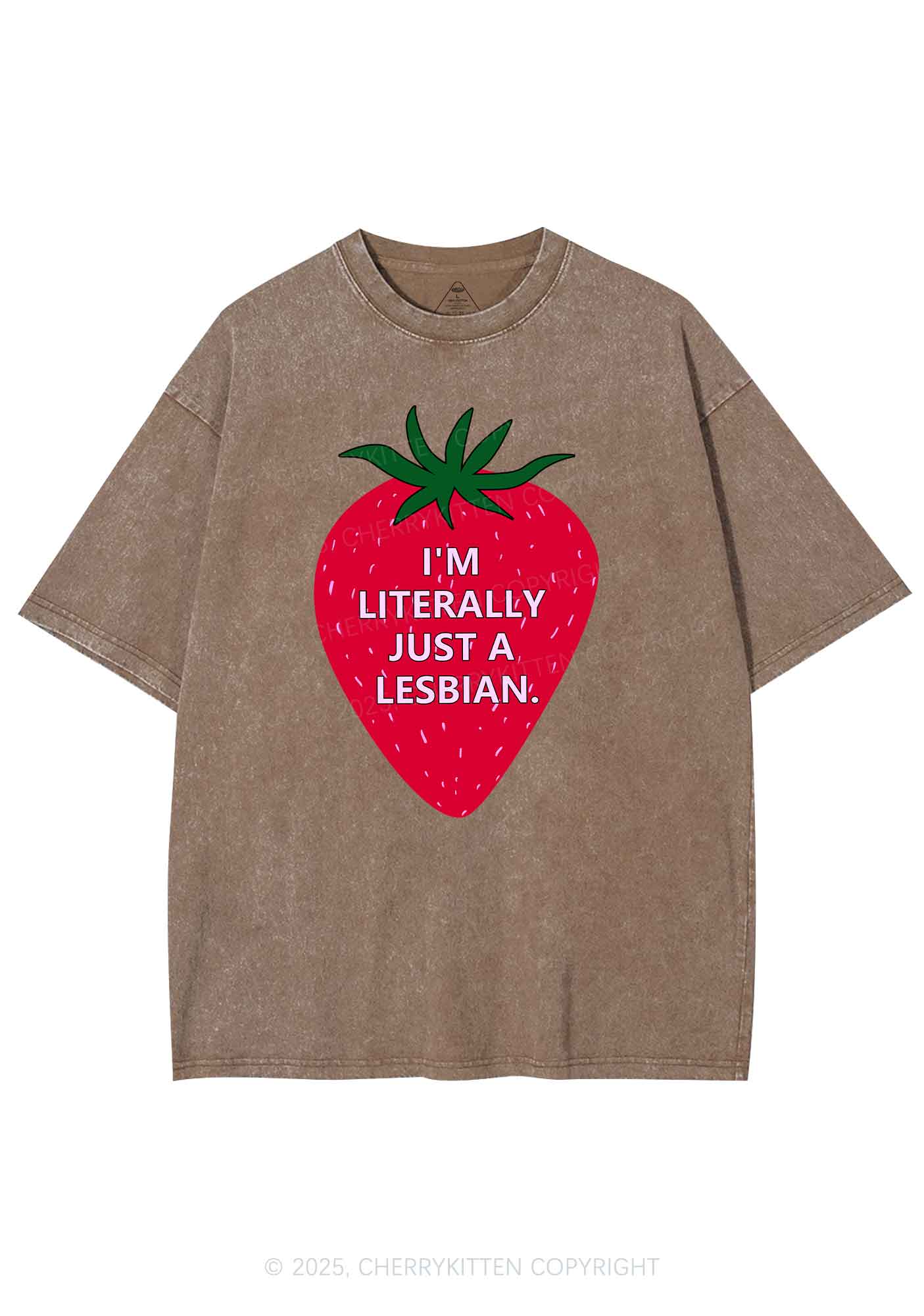 Lesbian Strawberry Pride Y2K Shirts Washed Tee Cherrykitten - Image 7