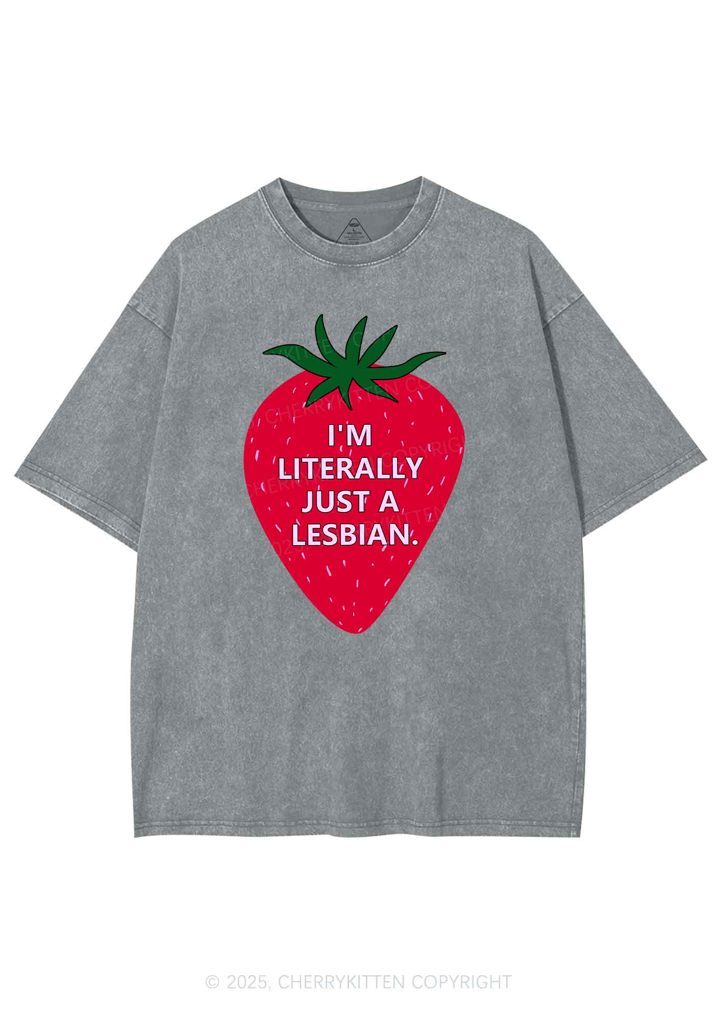 Lesbian Strawberry Pride Y2K Shirts Washed Tee Cherrykitten - Image 8