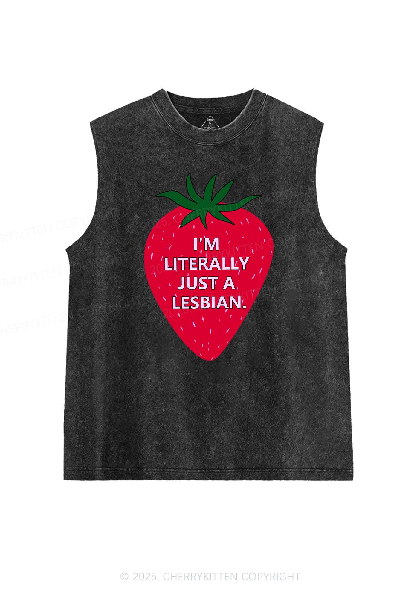Lesbian Strawberry Pride Y2K Washed Muscle Tank Cherrykitten - Image 3