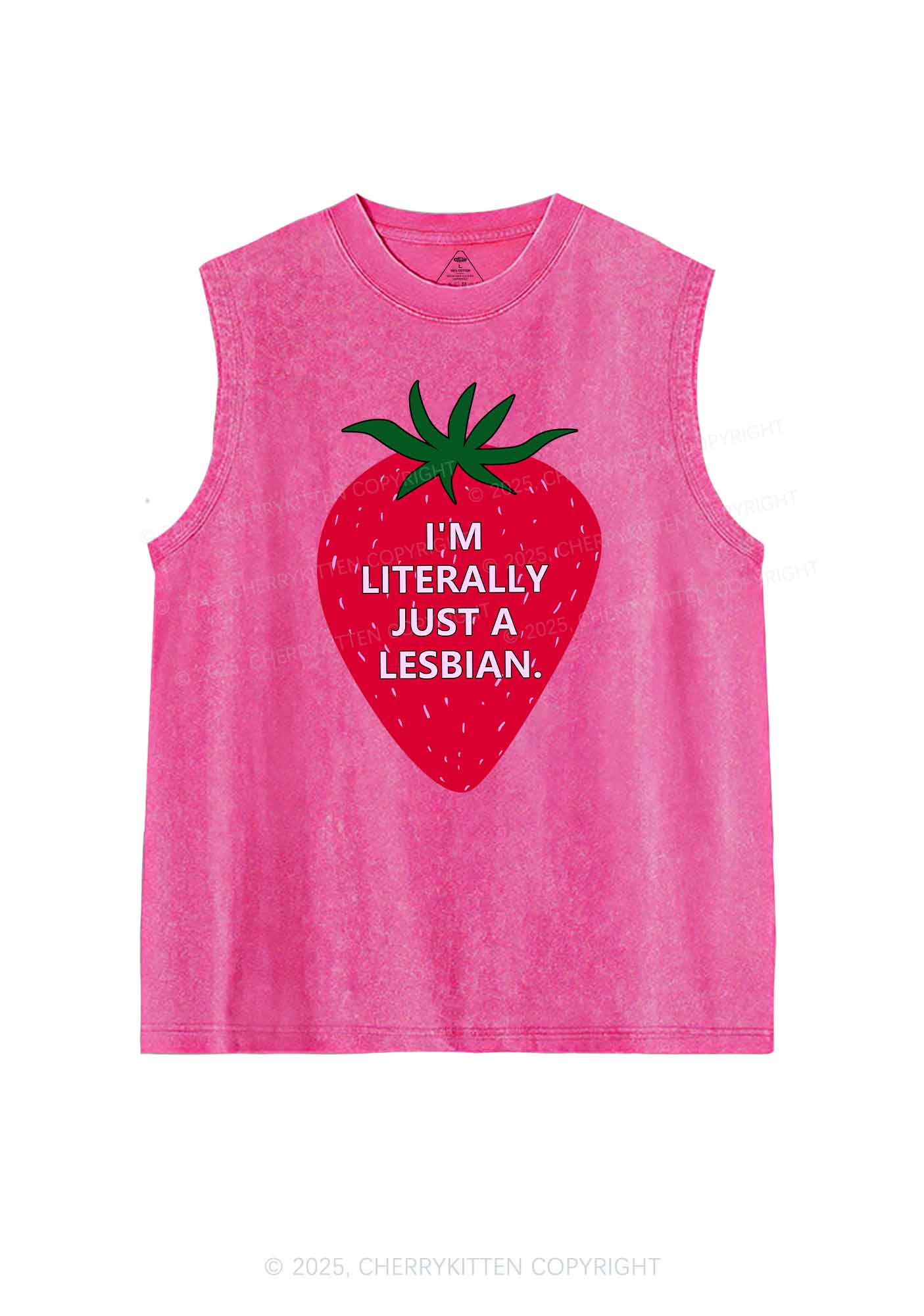 Lesbian Strawberry Pride Y2K Washed Muscle Tank Cherrykitten - Image 4
