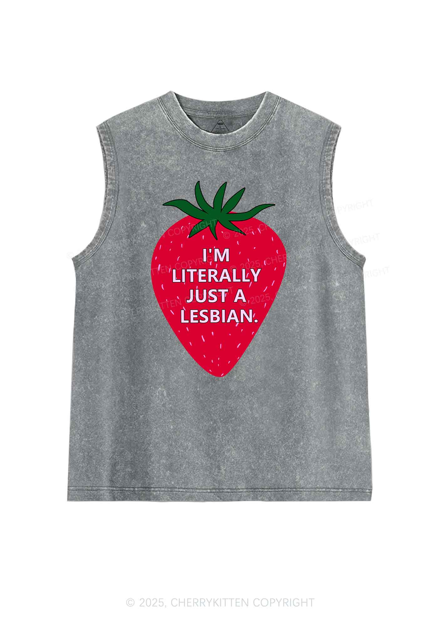 Lesbian Strawberry Pride Y2K Washed Muscle Tank Cherrykitten - Image 5