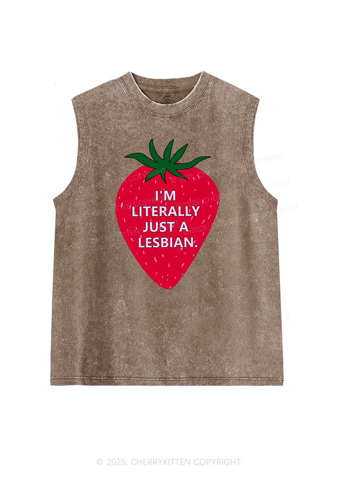Lesbian Strawberry Pride Y2K Washed Muscle Tank Cherrykitten - Image 6