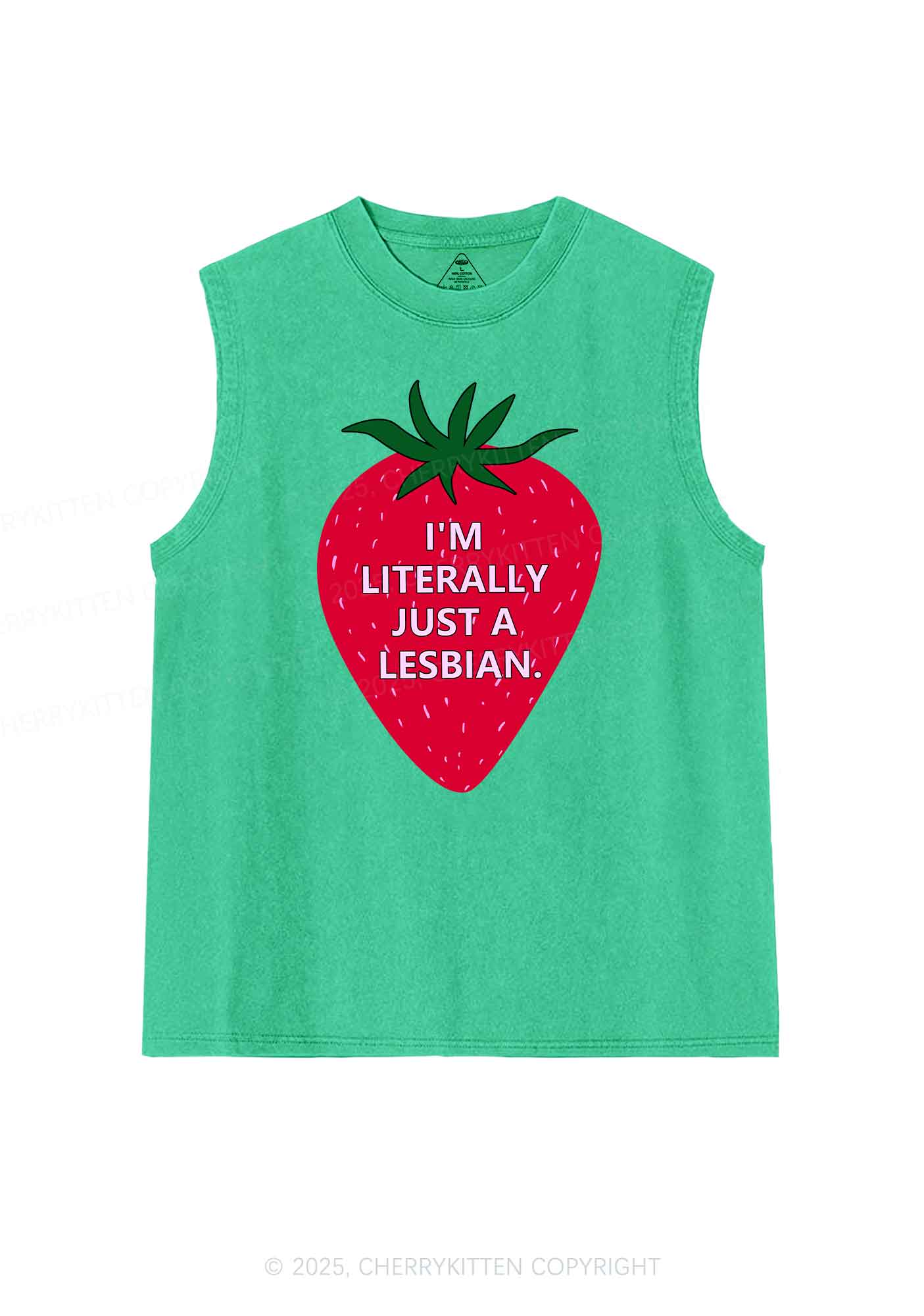 Lesbian Strawberry Pride Y2K Washed Muscle Tank Cherrykitten - Image 7