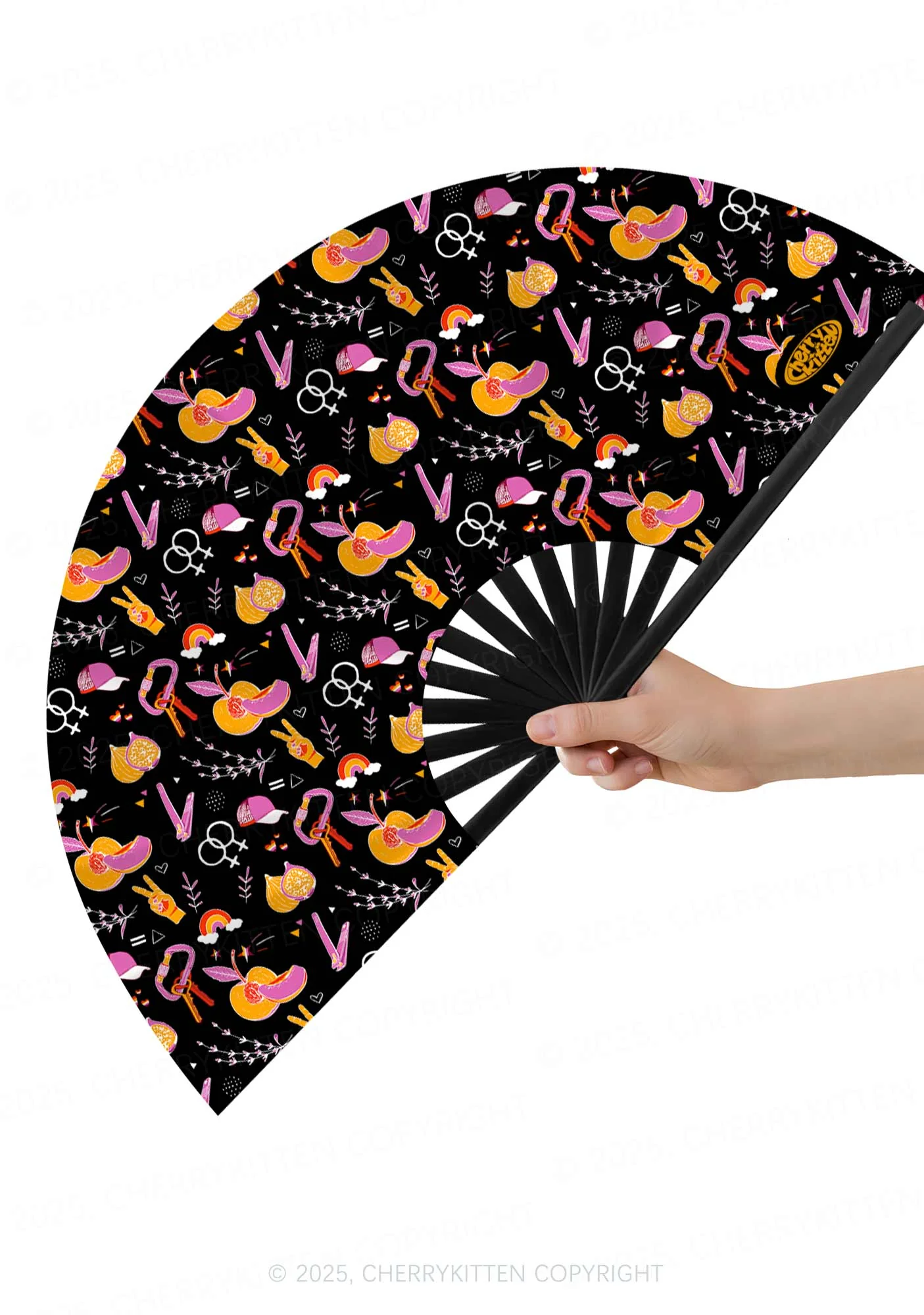Lesbian Symbols Pride Y2K Rave Hand Fan Cherrykitten - Image 2