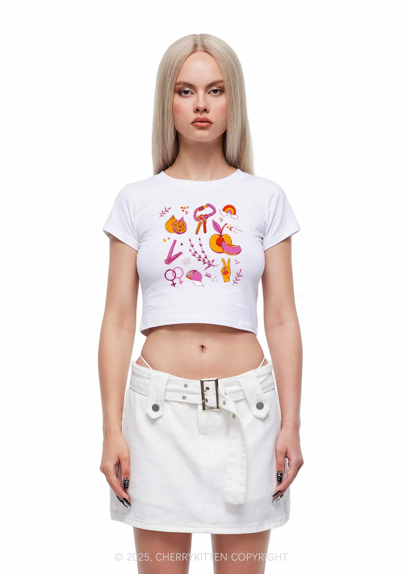 Lesbian Symbols Y2K Baby Tee Cherrykitten - Image 3
