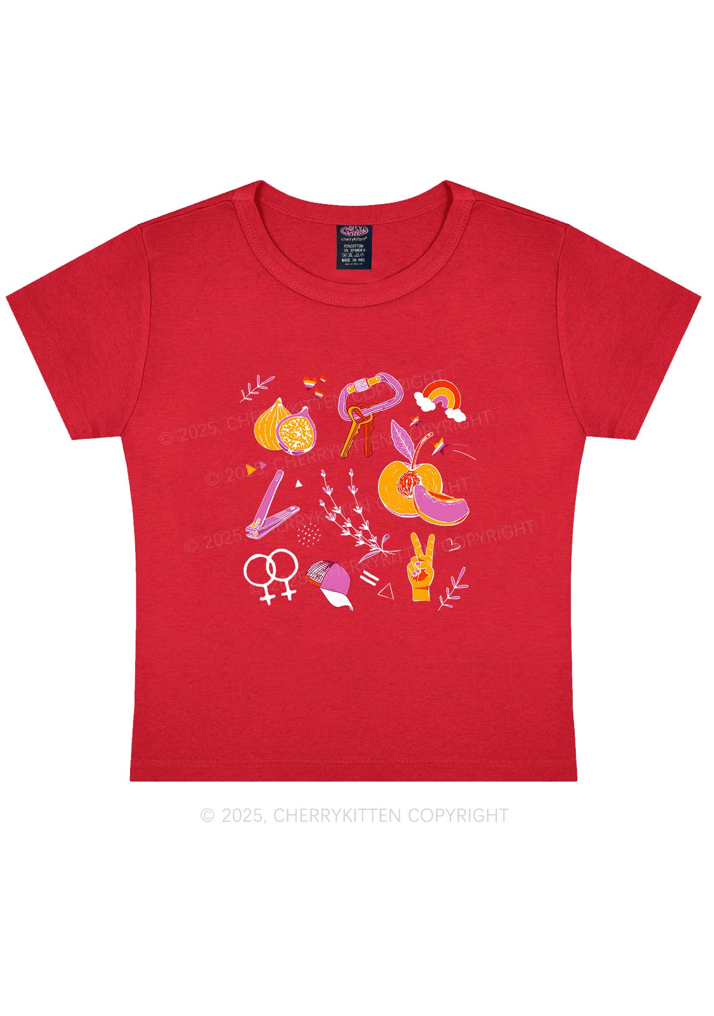 Lesbian Symbols Y2K Baby Tee Cherrykitten - Image 7