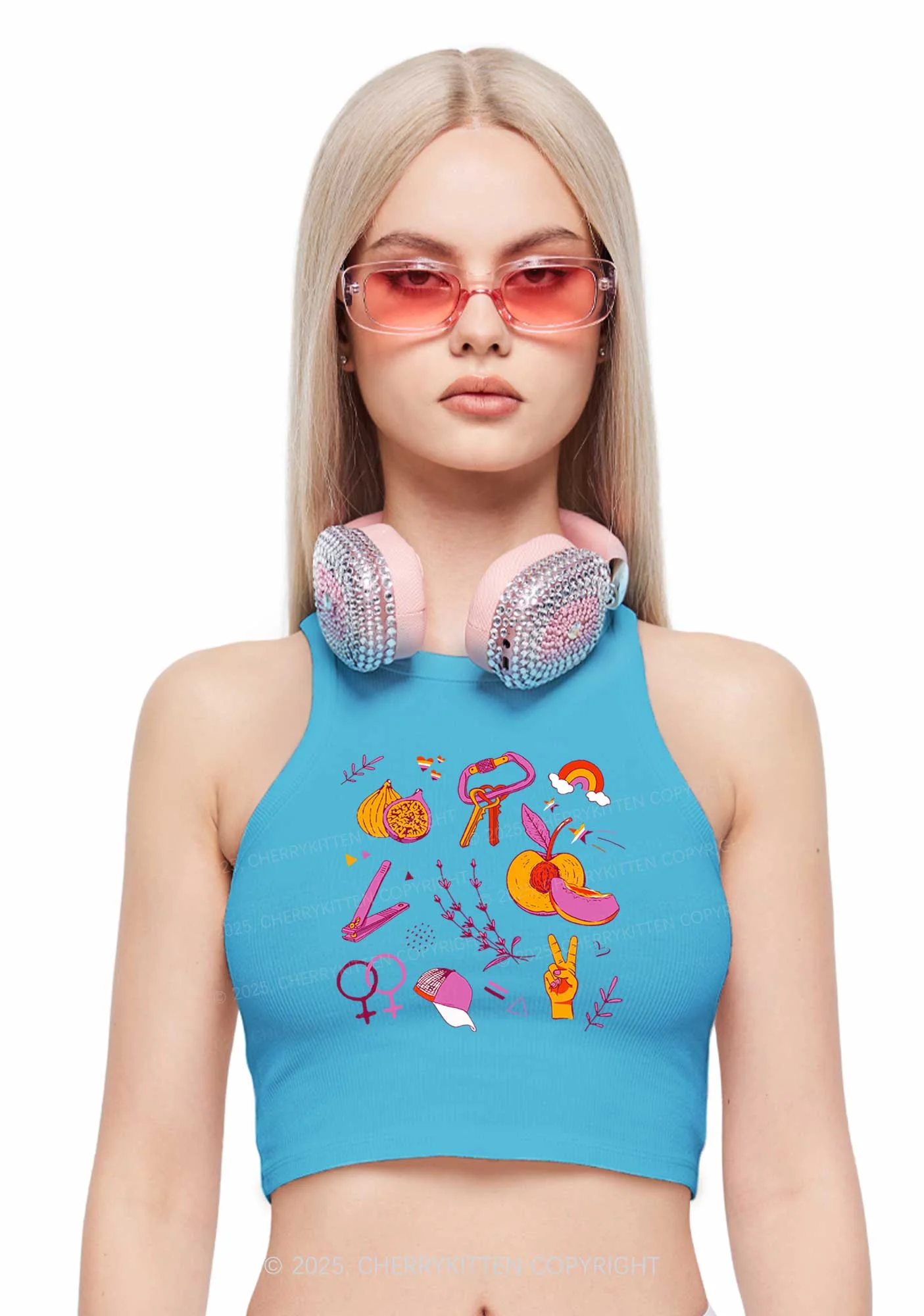 Lesbian Symbols Y2K Crop Tank Top Cherrykitten - Image 2