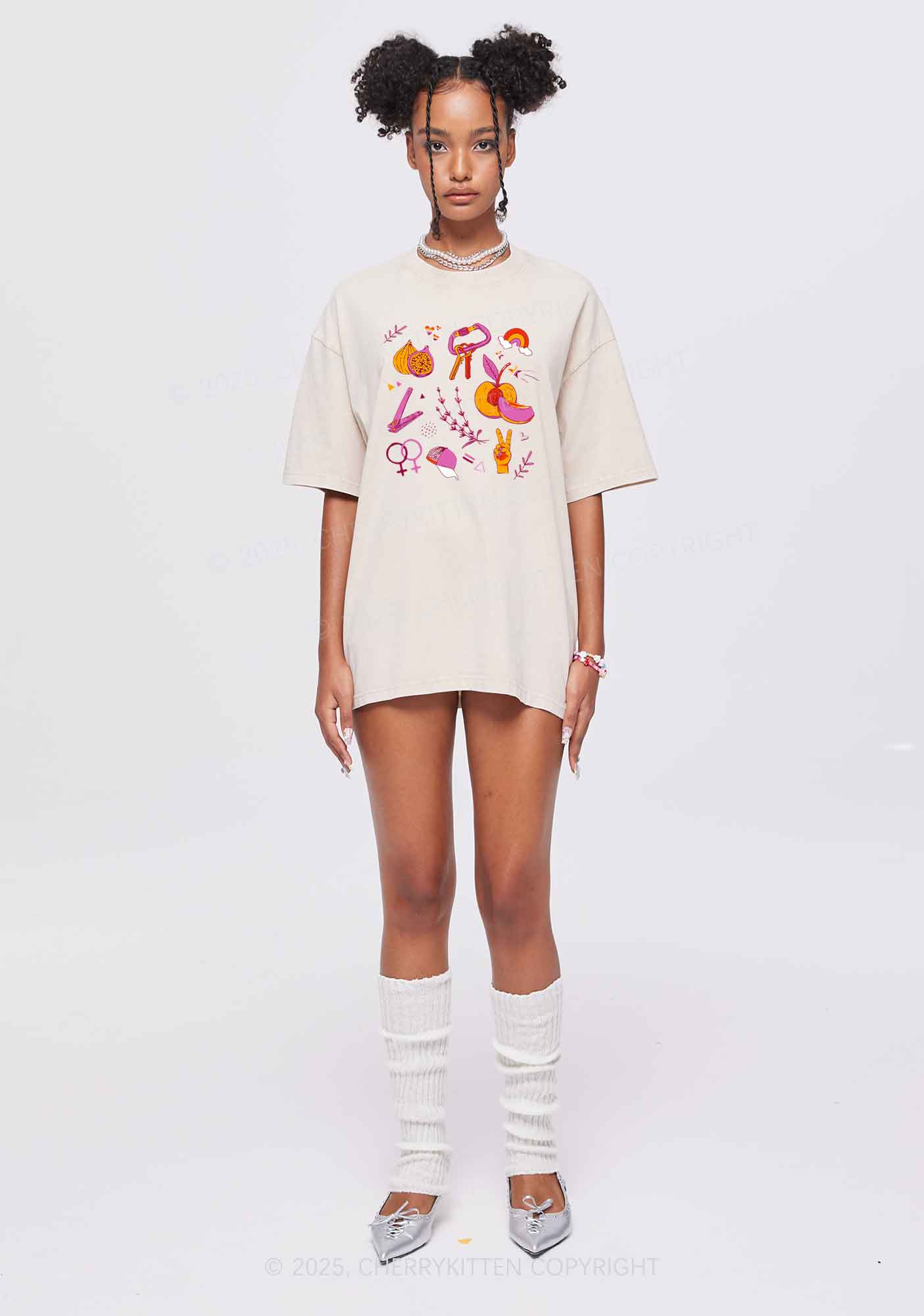 Lesbian Symbols Y2K Shirts Washed Tee Cherrykitten - Image 2