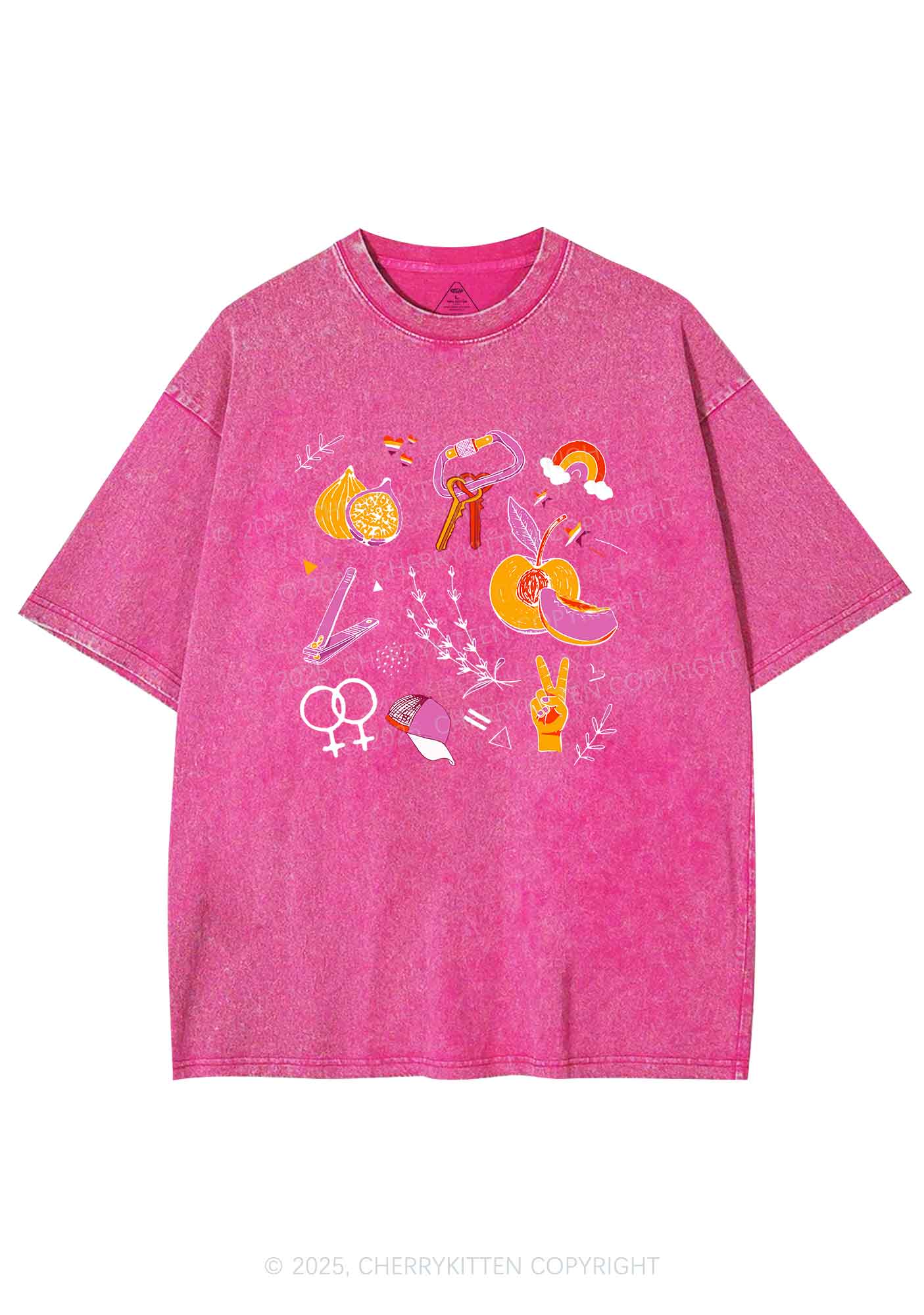 Lesbian Symbols Y2K Shirts Washed Tee Cherrykitten - Image 4