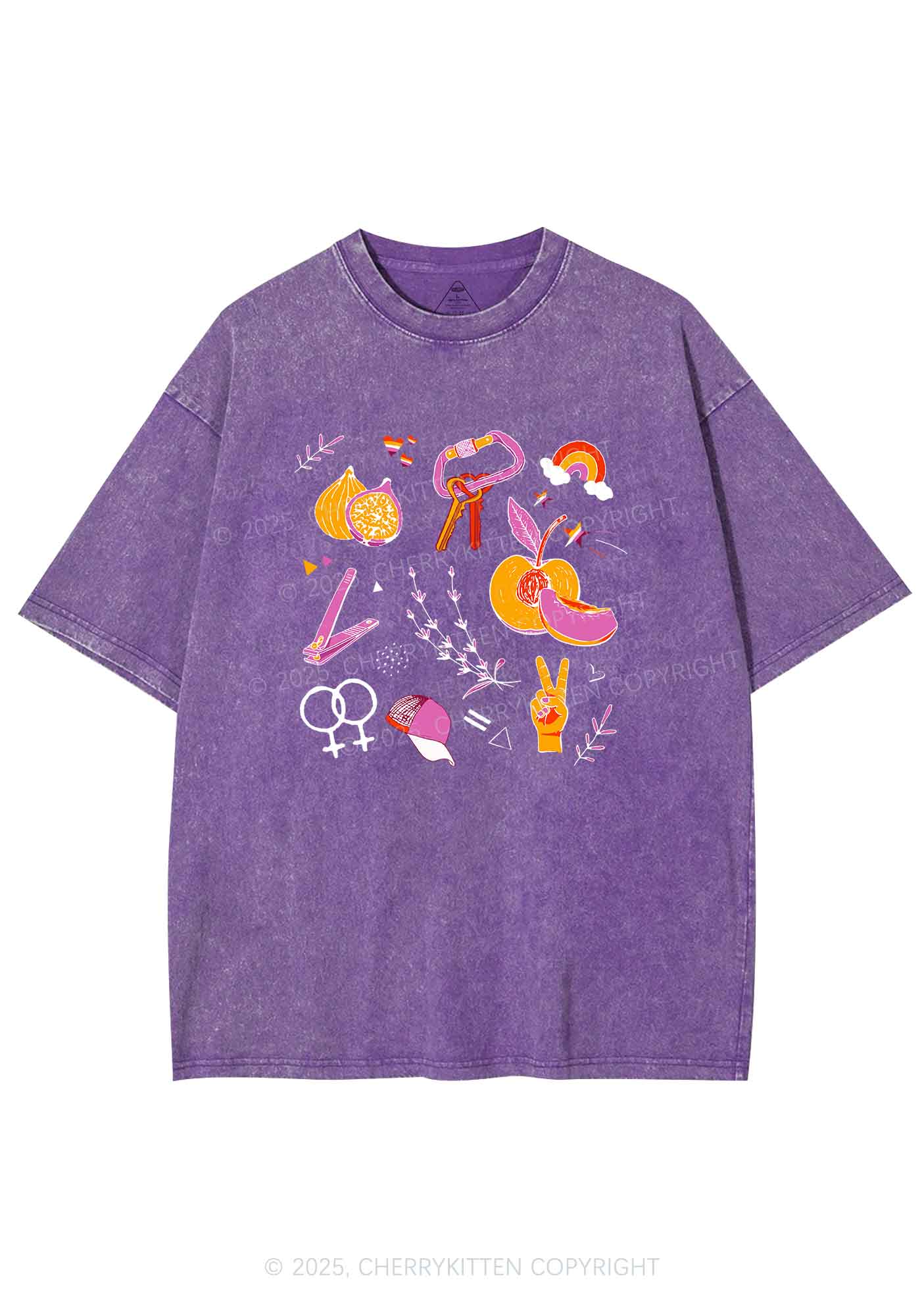Lesbian Symbols Y2K Shirts Washed Tee Cherrykitten - Image 5