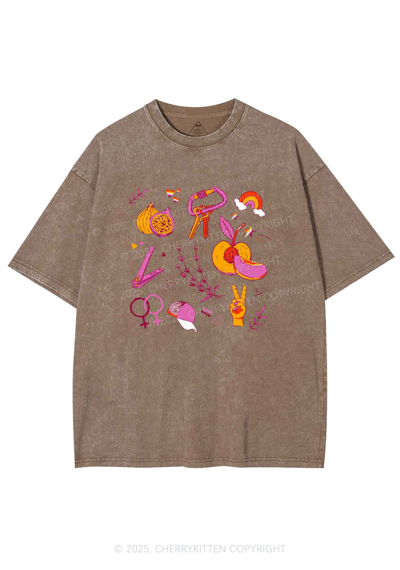 Lesbian Symbols Y2K Shirts Washed Tee Cherrykitten - Image 8