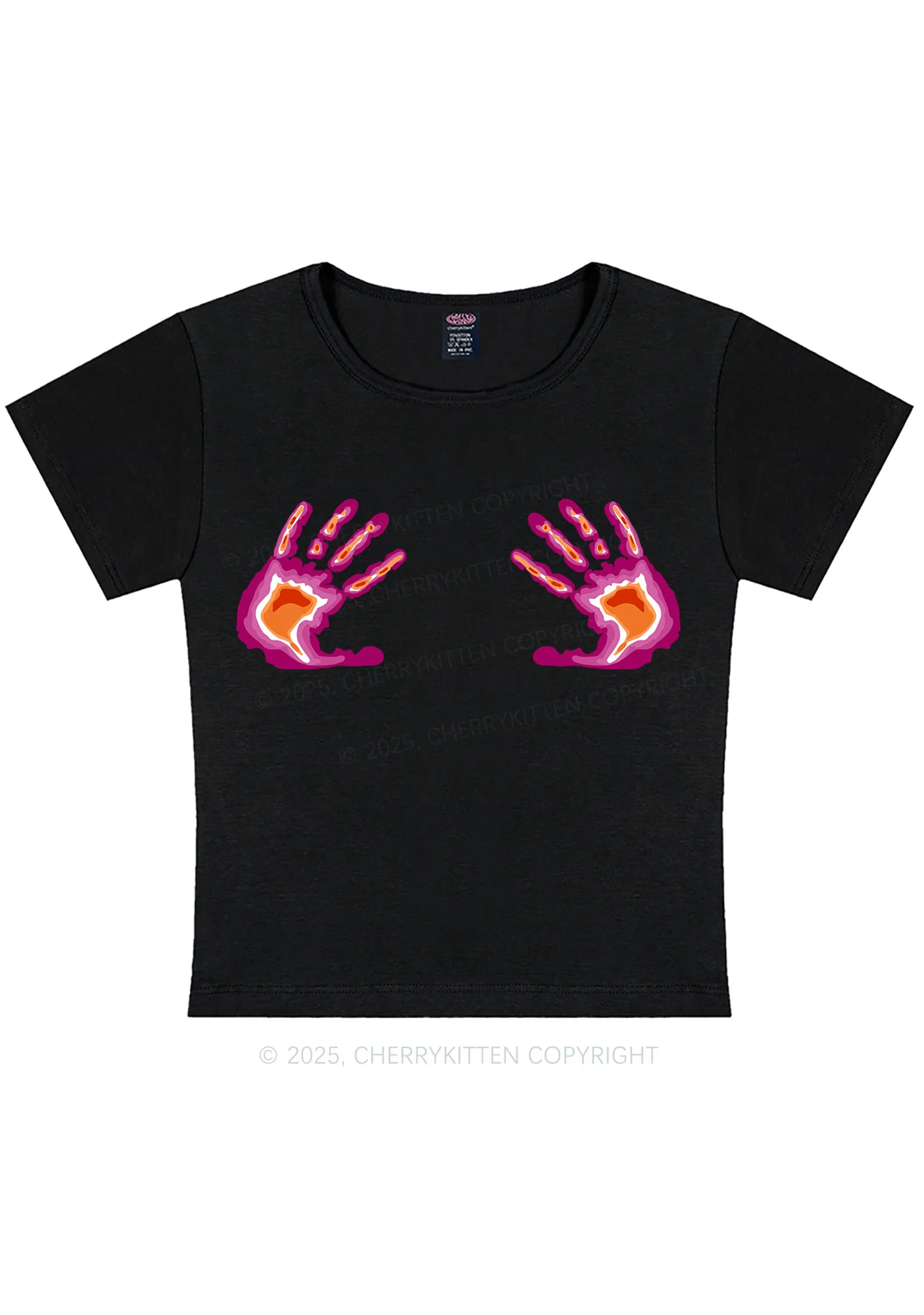 Lesbian Thermal Hands Y2K Baby Tee Cherrykitten - Image 4