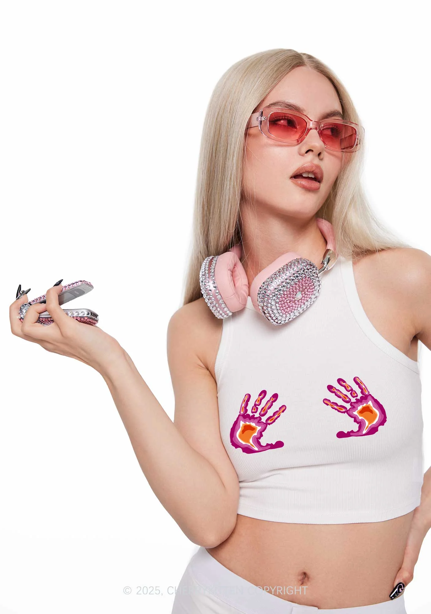 Lesbian Thermal Hands Y2K Crop Tank Top Cherrykitten - Image 2