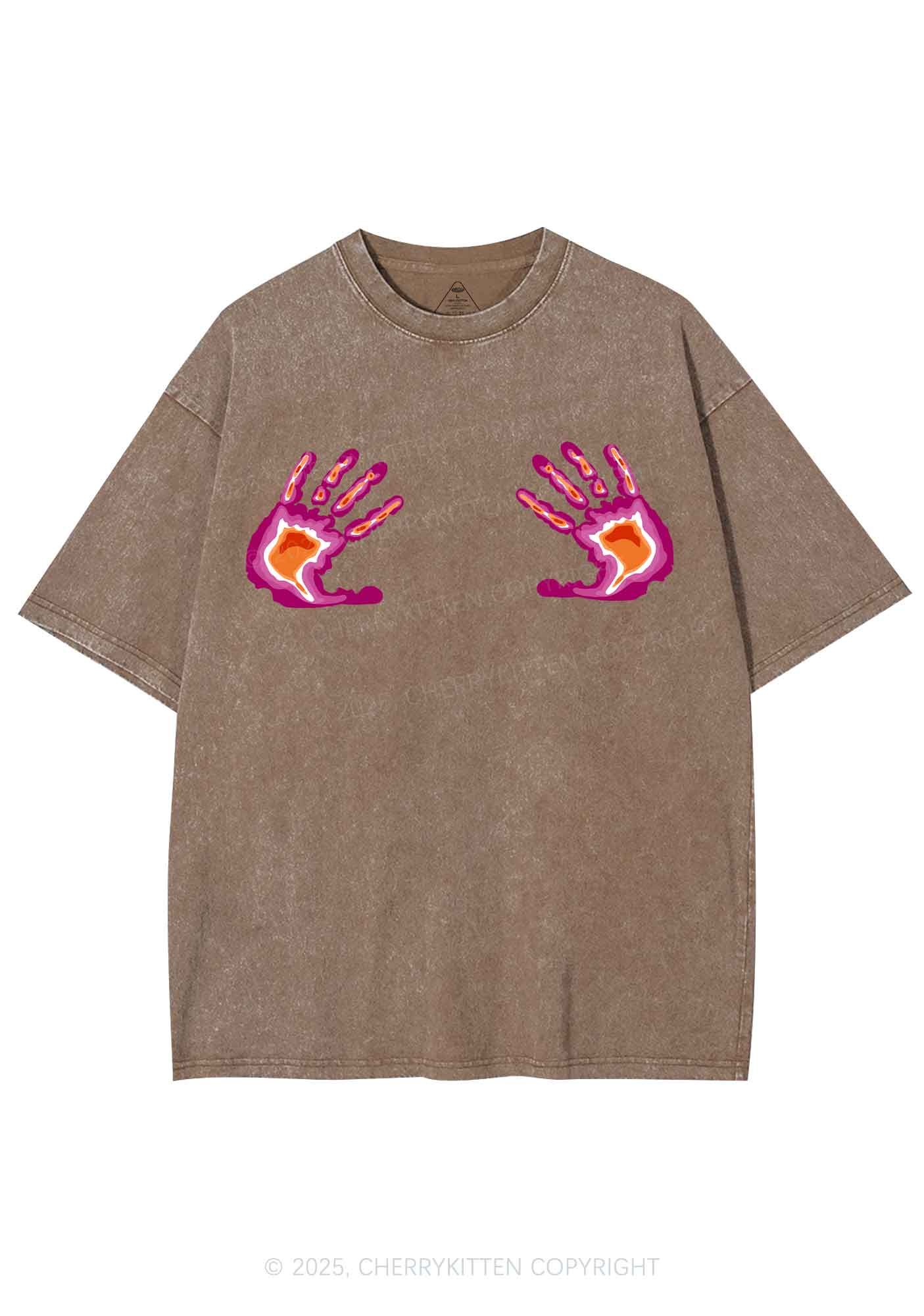Lesbian Thermal Hands Y2K Shirts Washed Tee Cherrykitten - Image 6