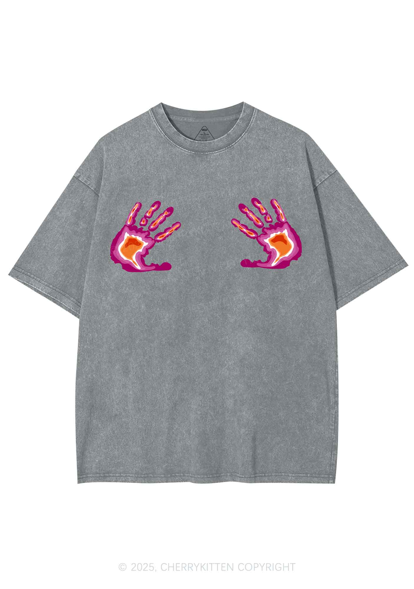 Lesbian Thermal Hands Y2K Shirts Washed Tee Cherrykitten - Image 7