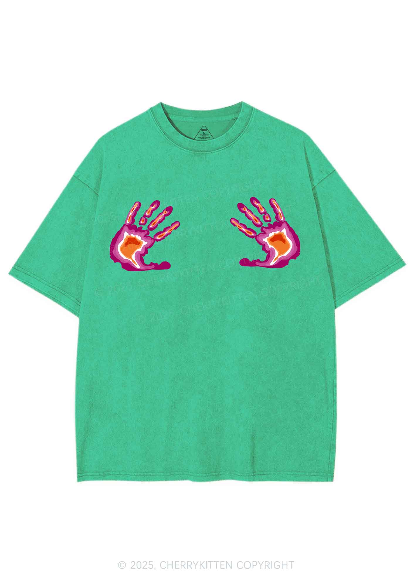 Lesbian Thermal Hands Y2K Shirts Washed Tee Cherrykitten - Image 8