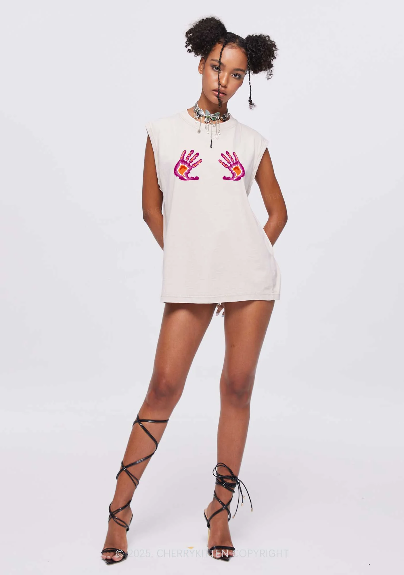 Lesbian Thermal Hands Y2K Washed Muscle Tank Cherrykitten - Image 2