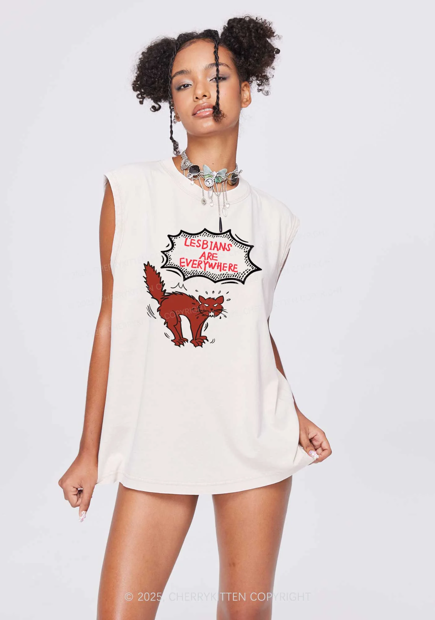 Lesbians Are Everywhere Pride Y2K Washed Muscle Tank Cherrykitten - Image 2