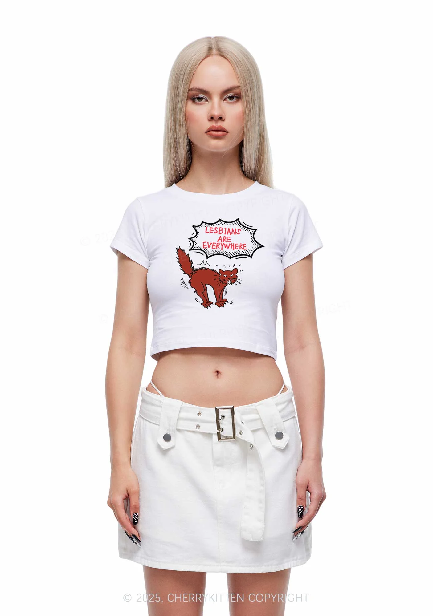 Lesbians Are Everywhere Y2K Baby Tee Cherrykitten - Image 2