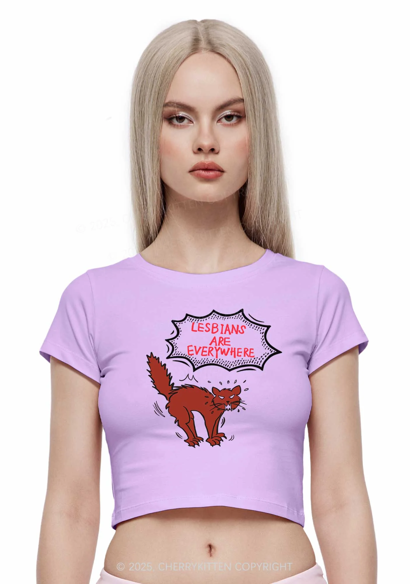 Lesbians Are Everywhere Y2K Baby Tee Cherrykitten - Image 3