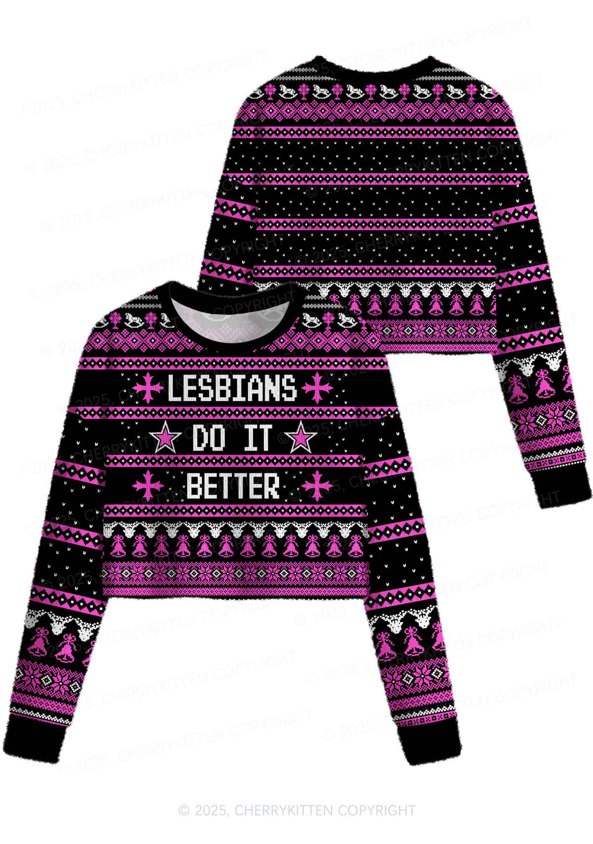 Lesbians Do It Better Pride Y2K Christmas Crop Knit Sweatshirt Cherrykitten - Image 3
