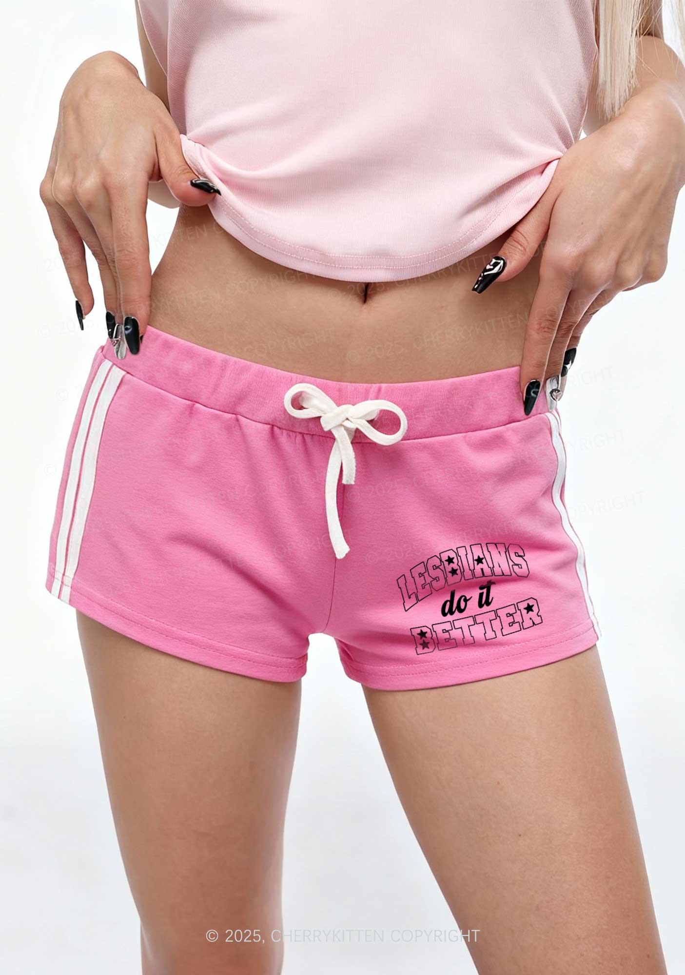 Lesbians Do It Better Pride Y2K Drawstring Mini Shorts Cherrykitten - Image 2