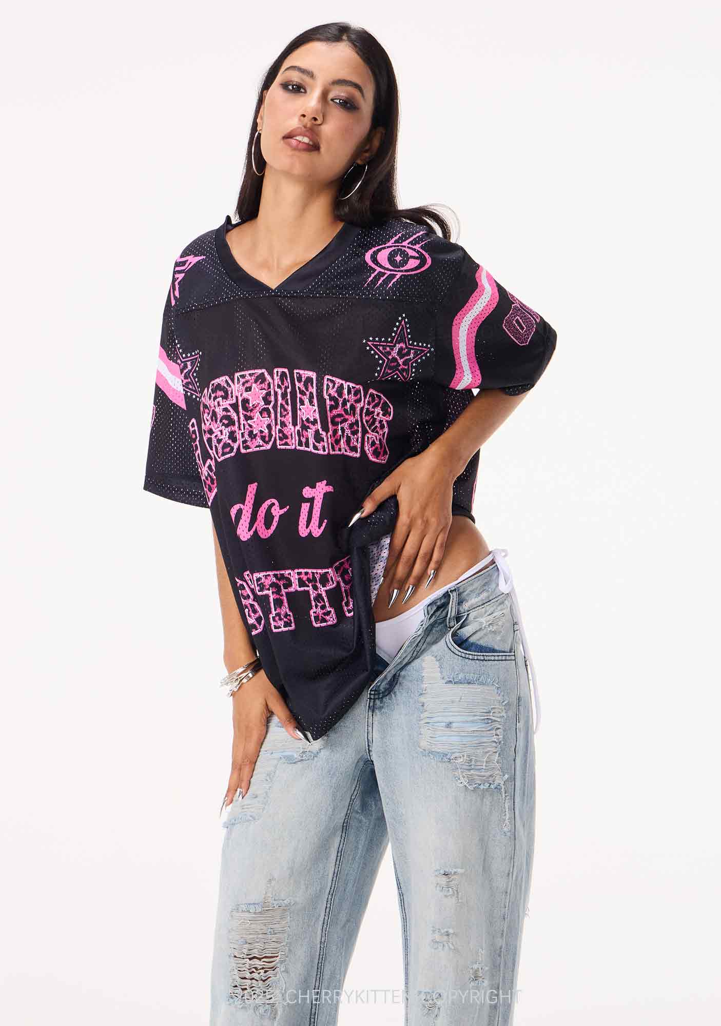 Custom Lesbians Do It Better Pride Y2K Mesh Jersey Shirts Cherrykitten - Image 3