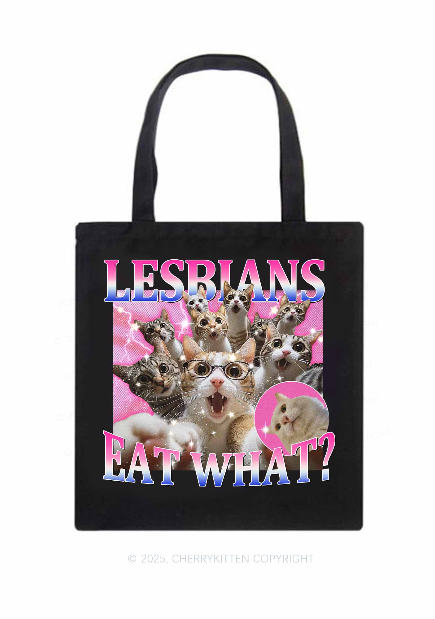 Lesbians Eat What Cat Pride Y2K Canvas Tote Bag Cherrykitten - Image 3