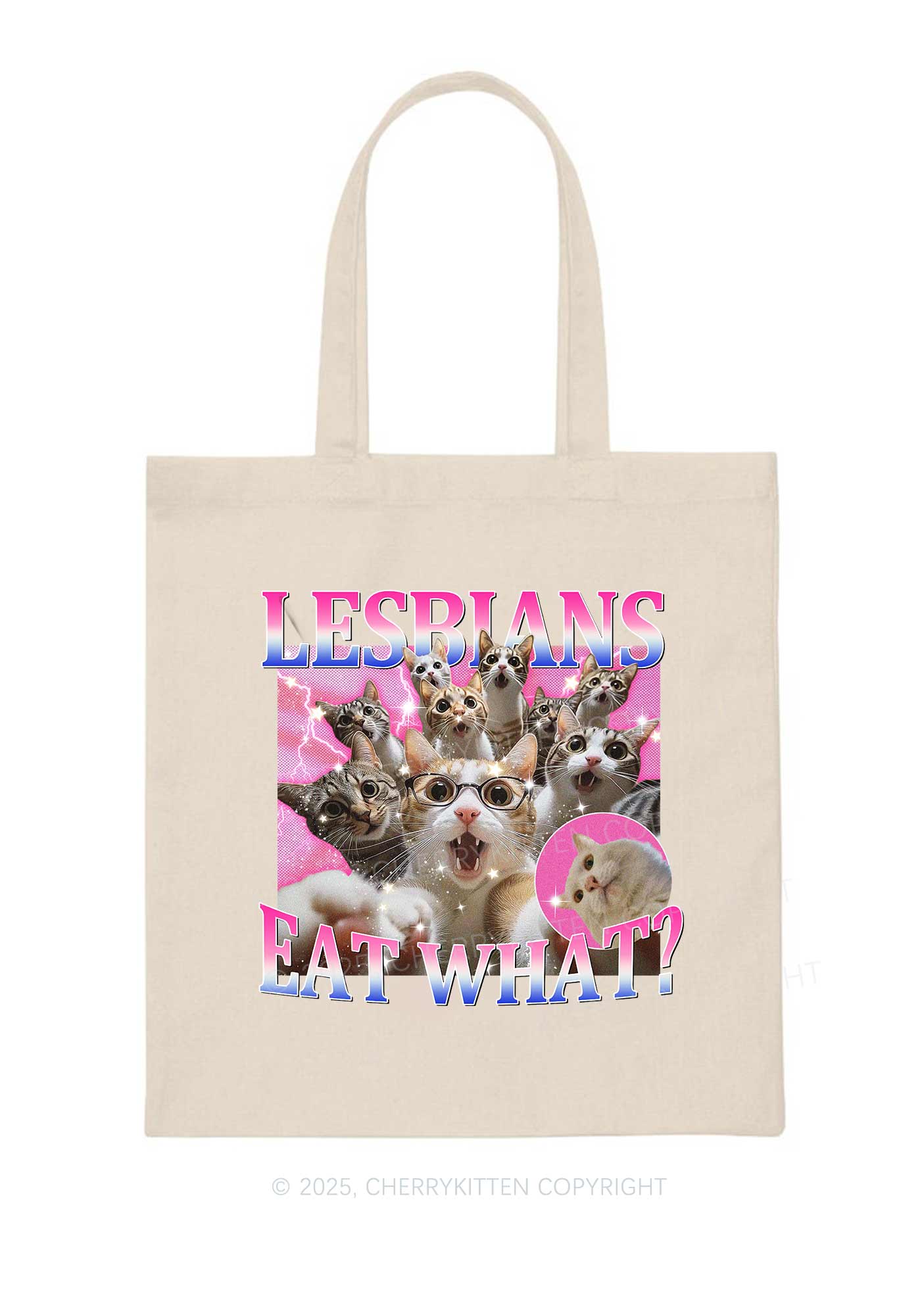 Lesbians Eat What Cat Pride Y2K Canvas Tote Bag Cherrykitten - Image 2