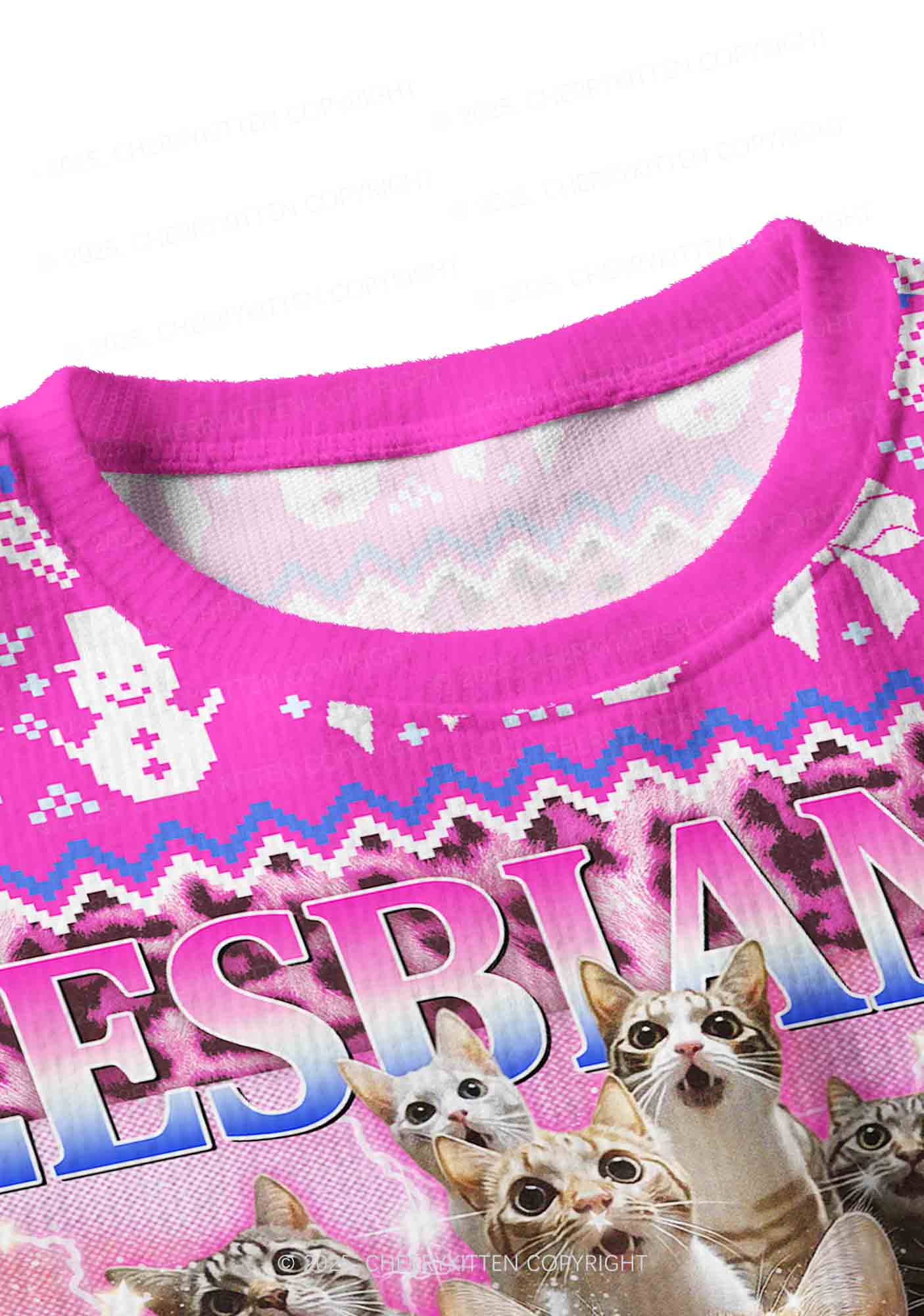 Lesbians Eat What Cat Pride Y2K Christmas Crop Knit Sweatshirt Cherrykitten - Image 4