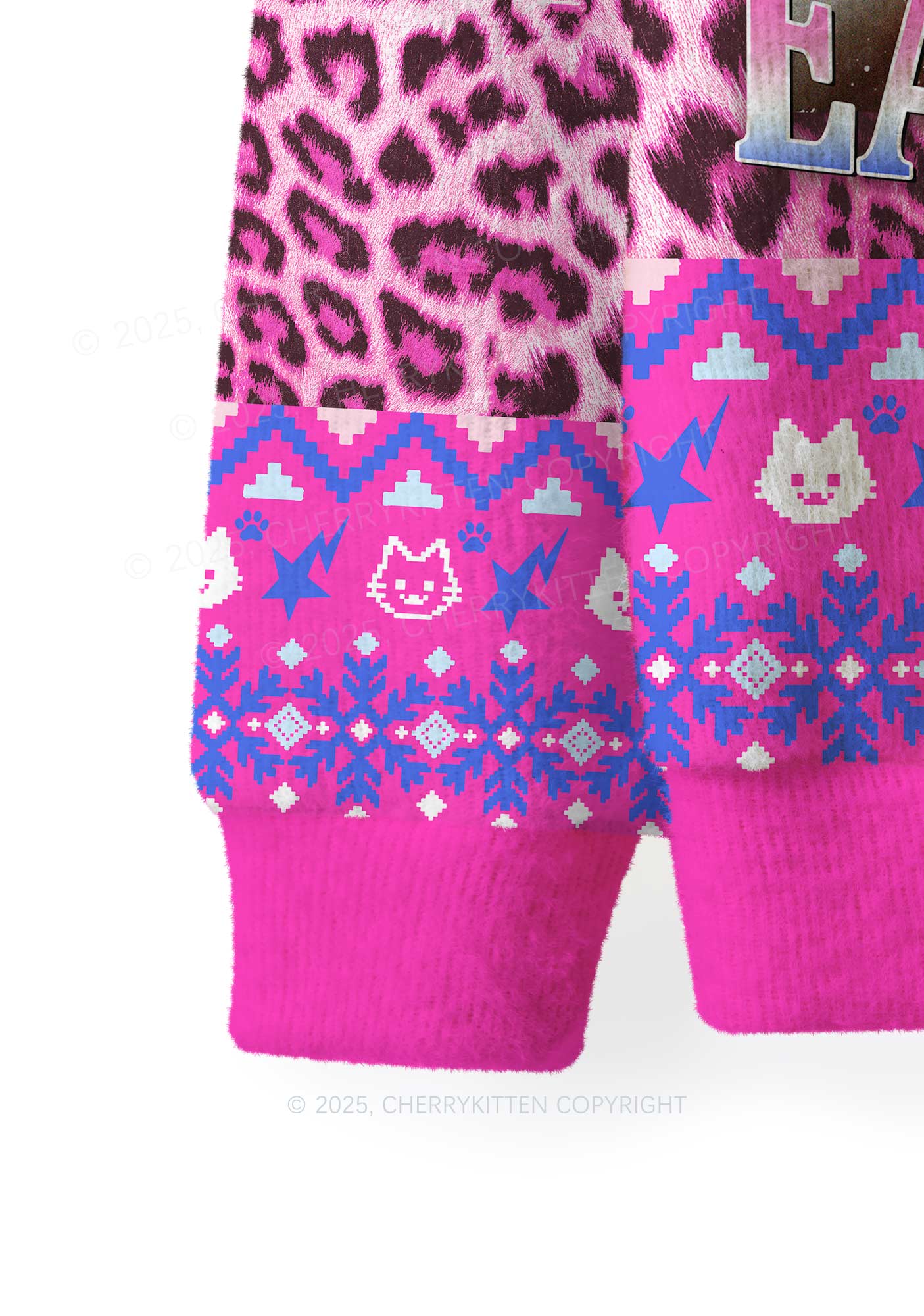 Lesbians Eat What Cat Pride Y2K Christmas Knit Sweatshirt Cherrykitten - Image 4