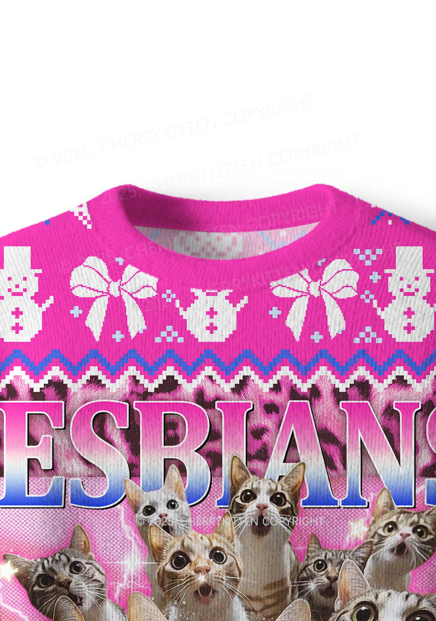 Lesbians Eat What Cat Pride Y2K Christmas Knit Sweatshirt Cherrykitten - Image 5