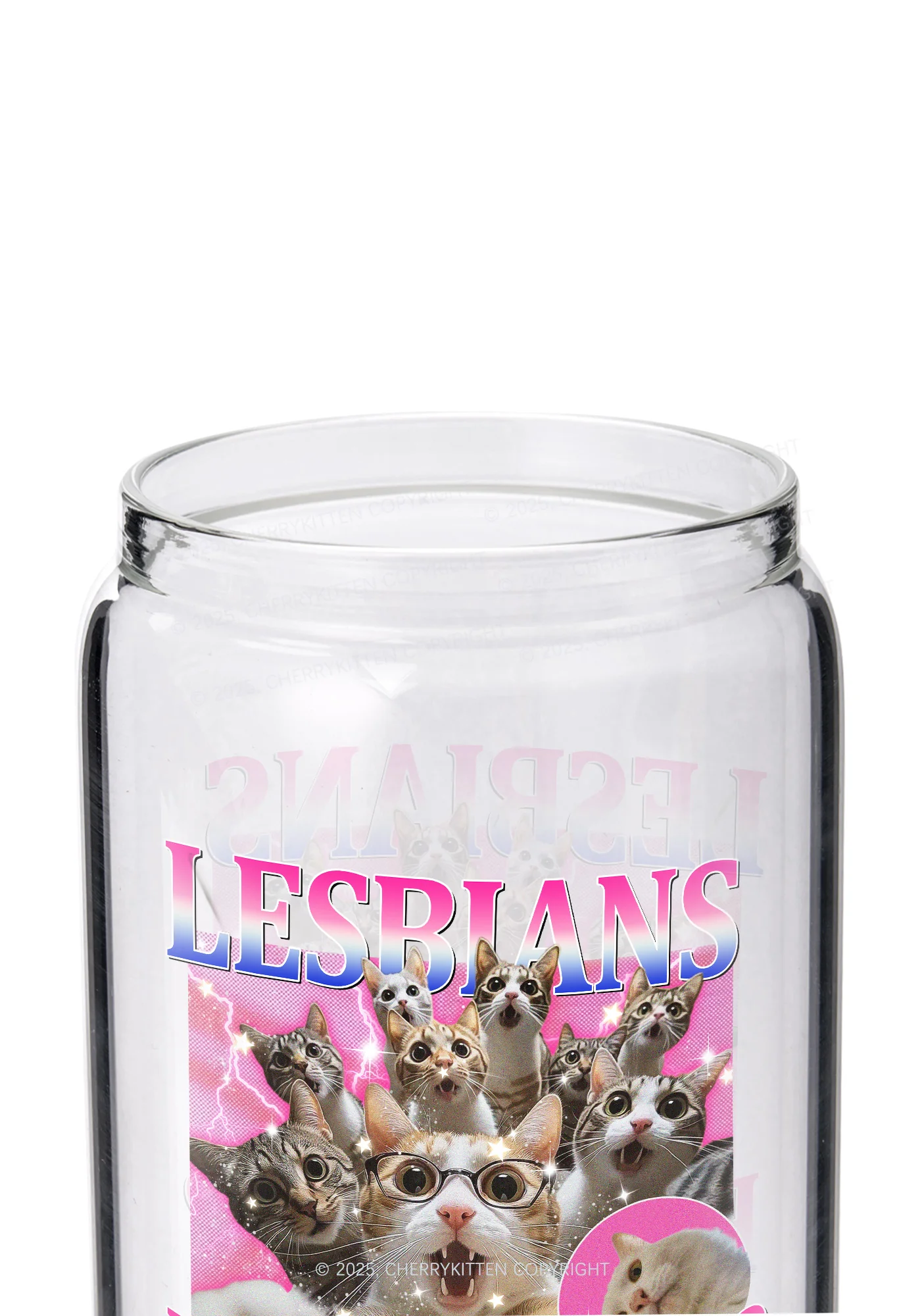 Lesbians Eat What Cat Pride Y2K Printed Glass Cup Cherrykitten - Image 2